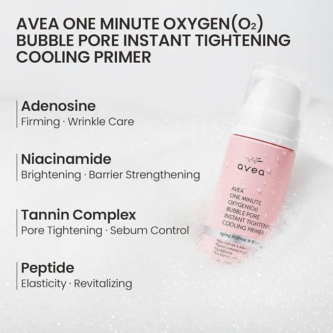 AVEA 1 Minute Bubble Primer – Smoothing, Hydrating & Illuminating Makeup Base with Niacinamide & 12 Peptides, K-Beauty Instant Primer for Radiant, Pore-Refined & Glow Skin, 3.38 fl oz / 100ml