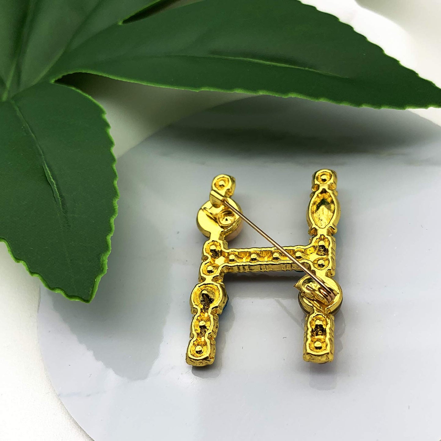 XGALBLA Letters H Plated Metal Stone Clear Colorful Crystal Lapel Pin Brooches Collar(Gold Tone)