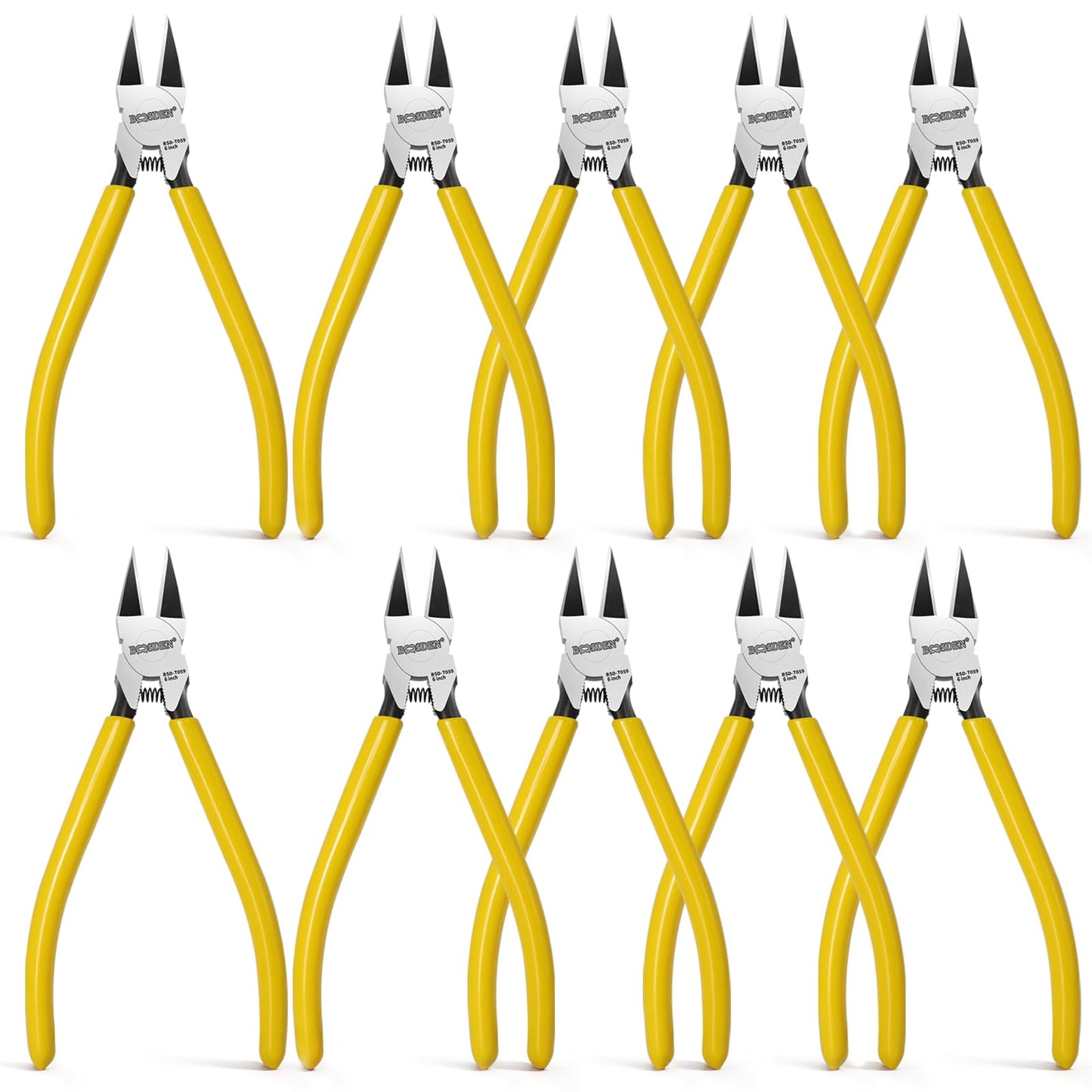 BOOSDEN 10 Pack Flush Cutters, Wire Cutters, 6'' Flush Cut Pliers | Spring Loaded Side Cutting Dikes, Heavy Duty Diagonal Cutters Bulk Set for Plastics,Floral, Crafting, Zip Ties, Electrical and DIY