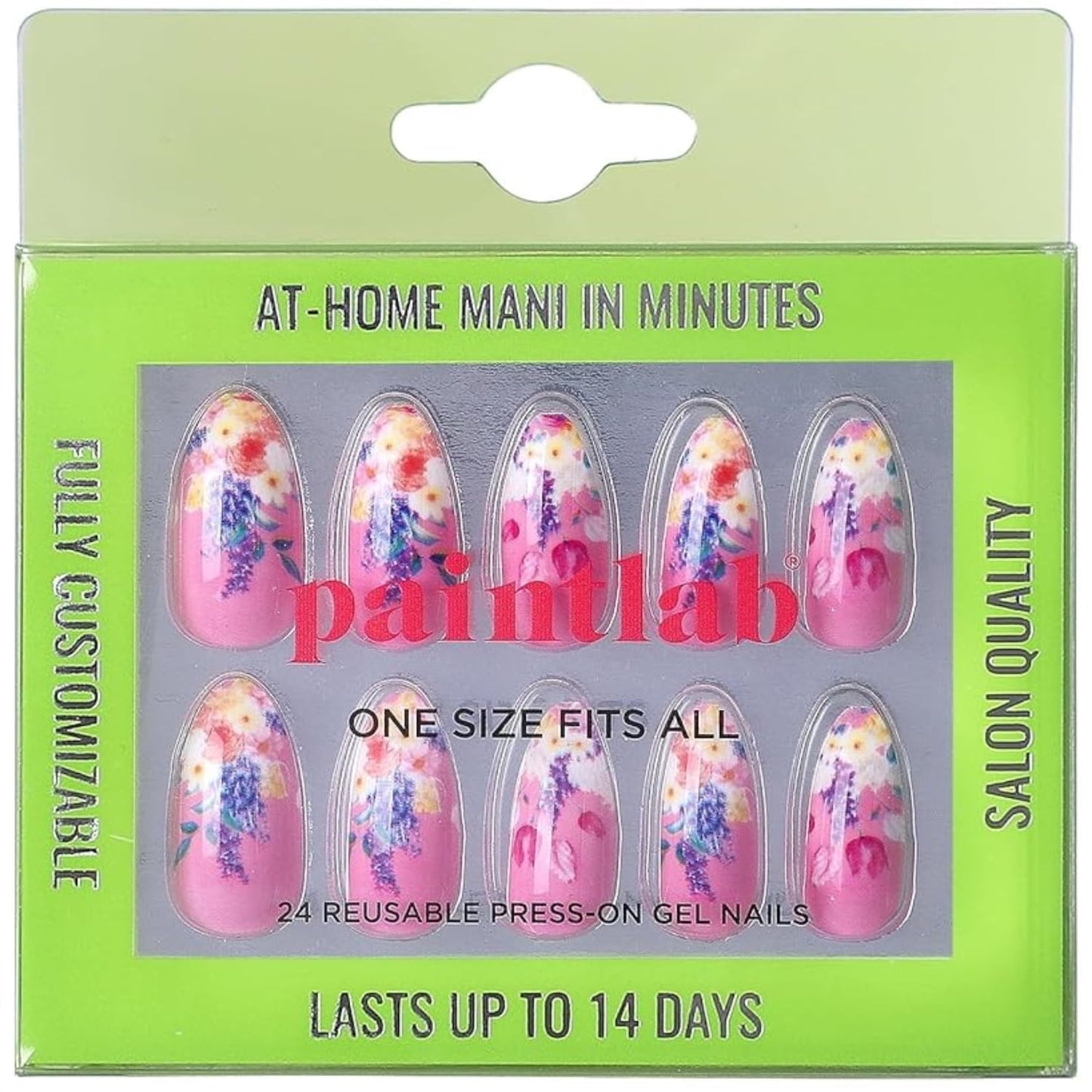 PaintLab Press On Nails - Capri Pink Almond Fake Nails, 24 Nails in 12 Sizes with Glue, Reusable Salon Quality Press On Nails