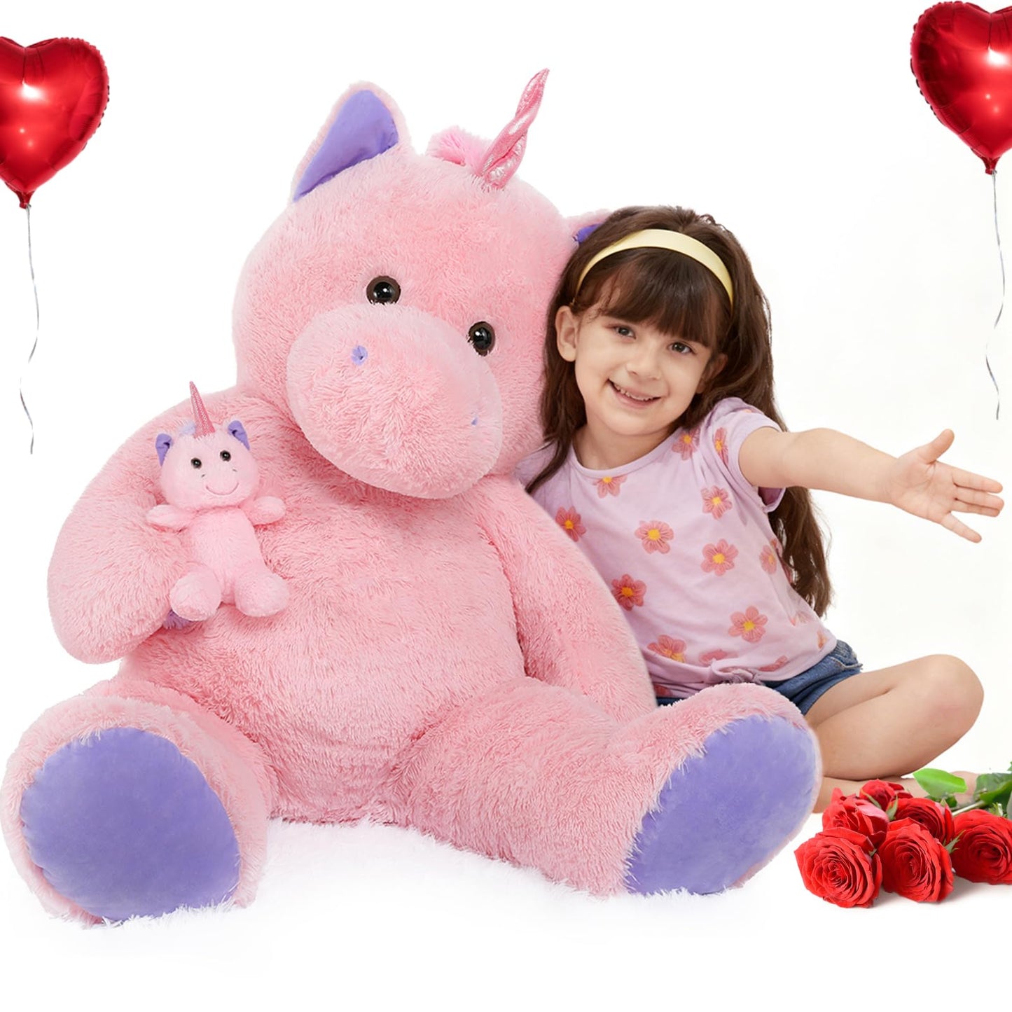 MorisMos Giant Pink Unicorn Stuffed Animal with Pony Plush Toy,39" Large Mama & Baby Stuffed Unicorn Toys Gift for Girl Boy Women Girlfriend,3ft Big Stuffed Animal for Baby Shower Birthday Party Decor