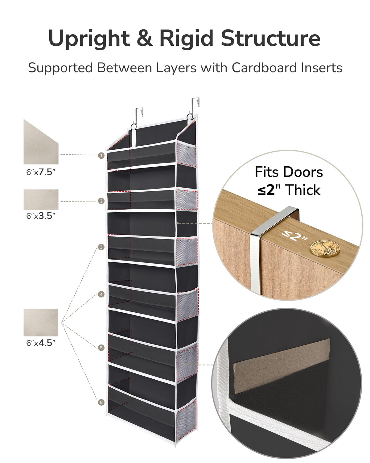 2Pack Over The Door Organizer with 6 Large Pockets 12 Side Pockets Door Hanging Organizer Black Door Hanging (2 Count)