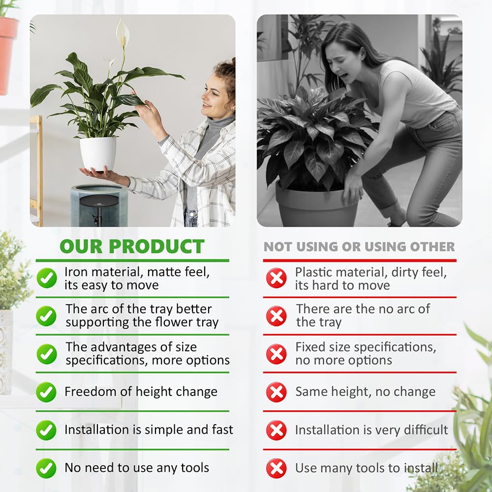 Tuling home Adjustable Pure Iron Planter Inserts, 7-25” Plant Risers for Inside Pots, Planter Fillers for Large Pots, Indoor & Outdoor Insert with 8-10” Top & 6-10” Base