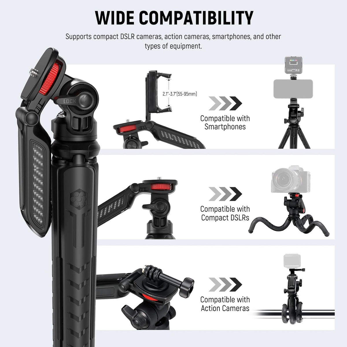 NEEWER Mini Flexible Tripod for iPhone & Camera with Remote/Handle/Phone Holder/Action Camera Adapter, Portable Pocket Desk Tripod for Travel Vlogging Compatible with iPhone GoPro Samsung, TP36