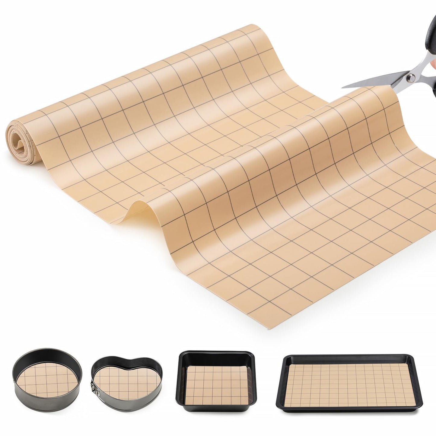 Silicone Baking Mat Roll, Non Stick Heat Resistant Baking Mats,No Slip Reusable Freeze Dryer Mat,Pastry Mats,Countertop Mats, Cut to size fit different Sharp Oven Pans Dishes(Beige, 16in X5.25 FT)