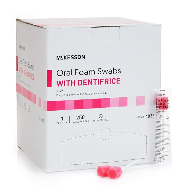 McKesson Oral Foam Swabs with Dentifrice, Gentle and Daily Oral Cleaning, Mint, 250 Count, 1 Pack