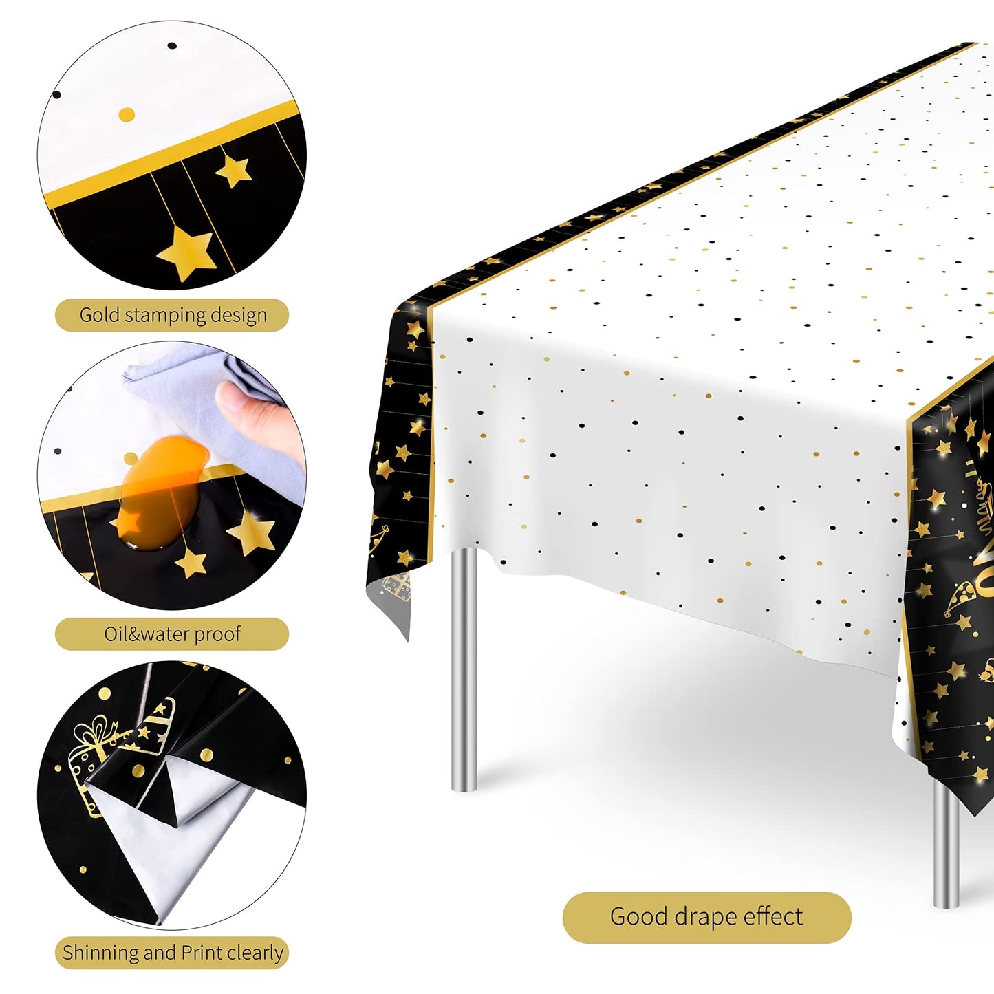 Ruisita 2 Pack Black Gold Table Cloth Cover Happy 40th Birthday Tablecloth Party Tablecloths Rectangular Table Cloth Cover for Indoor or Outdoor Parties Birthdays