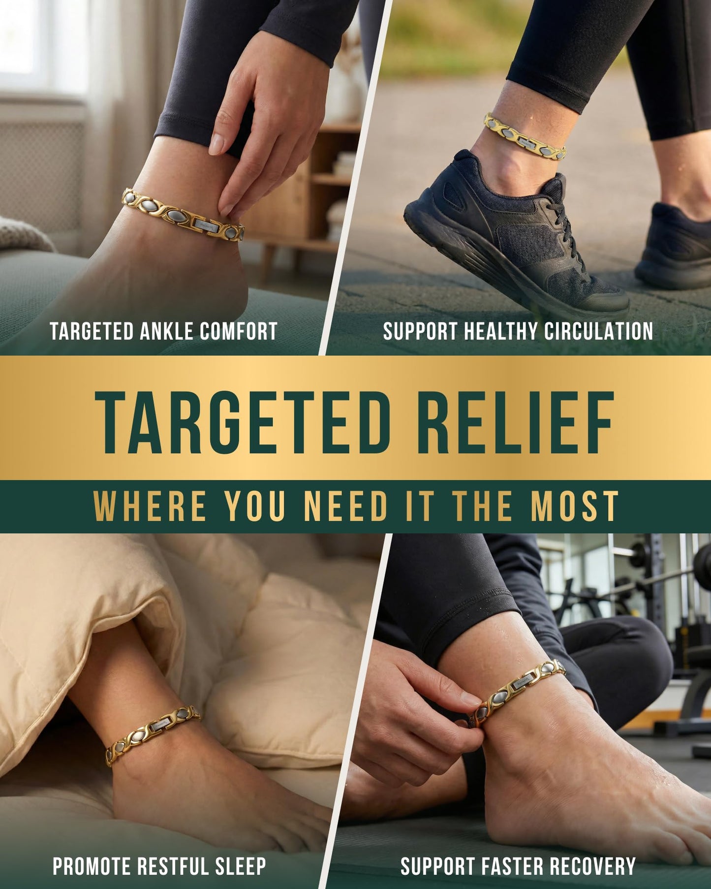 MagnetRX Titanium Magnetic Bracelet – Ultra Strength Magnets Anklet for Women (Silver & Gold)