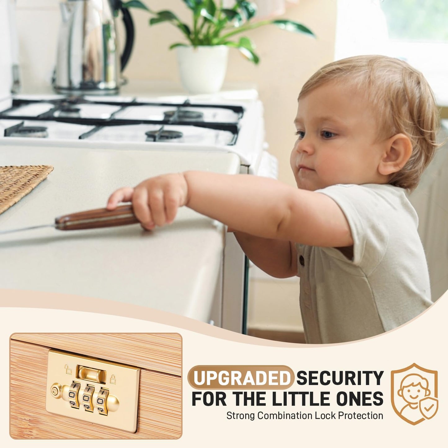 Upgraded Lockable Large Bamboo Knife Storage Box with Magnetic Removable Knife Blocks for Easy, Quick and Safe Culinary Tools Storage, Keyless Kitchen Combination Lock Box, Great Kitchen Gifts