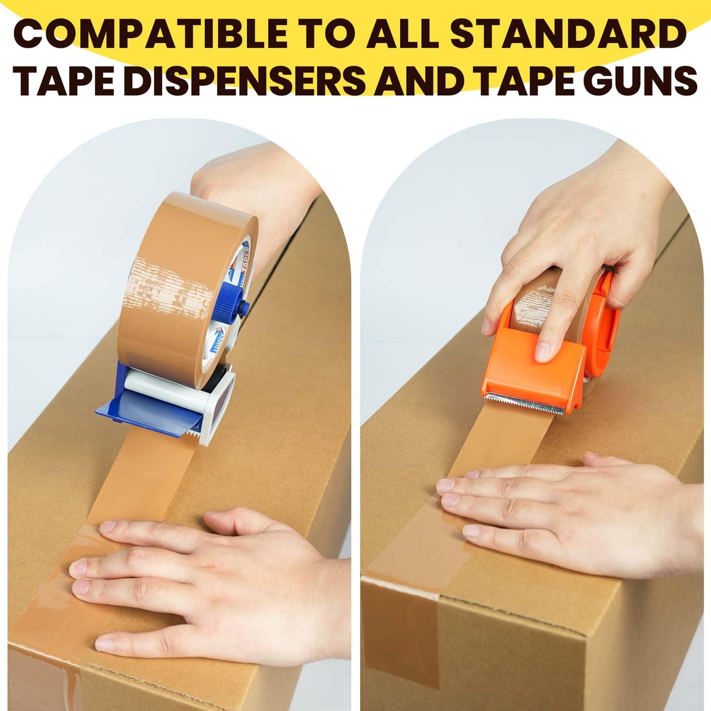 ADHES Brown Packing Tape with Dispenser, 1.88 Inch x 55 Yards, 6 Rolls Heavy Duty Shipping Tape for Moving Boxes, Packaging and Storage, Strong Adhesive