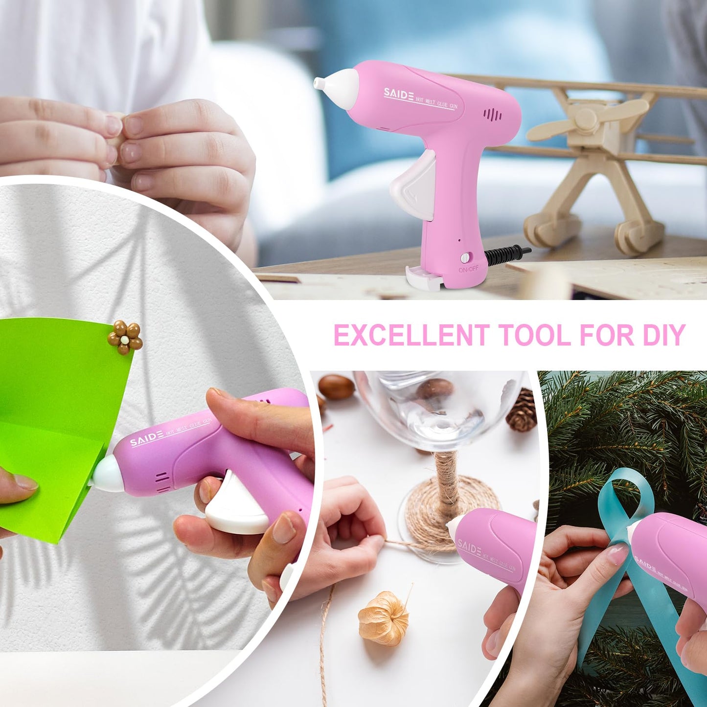 Hot Glue Gun Kit, Anti-Scald Nozzle, Fast Heating Mini Melt Gun with 30pcs Glue Sticks for Crafting, DIY, Art, Home Quick Repairs(Pink)