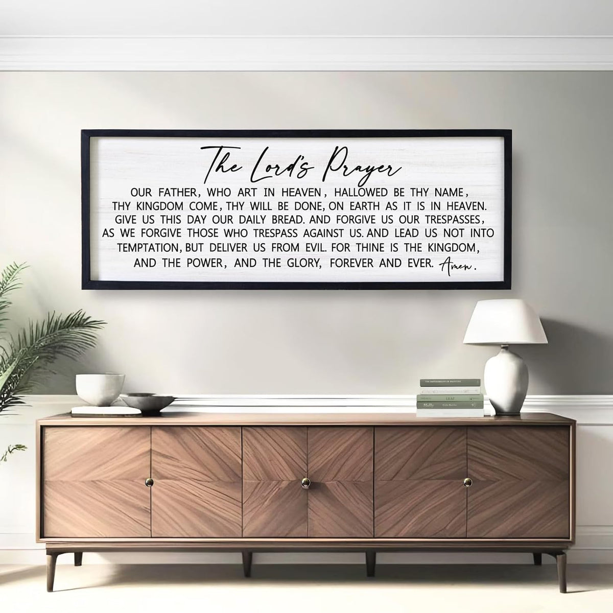 Our Father Prayer Bible Verse Framed Wall Art, 40''×15'' Black Horizontal Religious Christian Lords Prayer Sign for God Jesus Christ Prayer, Rustic Holy Inspirational Catholic Scripture Decor
