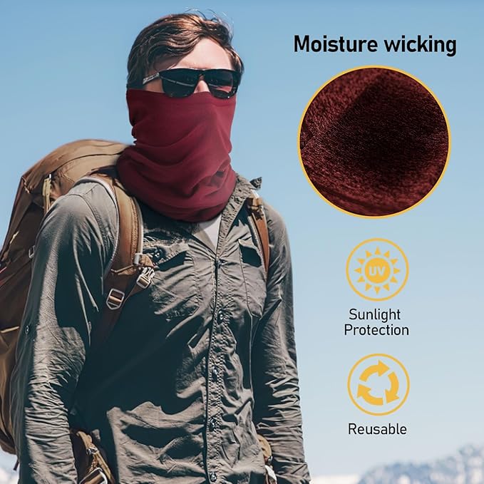 TICONN Neck Gaiter Face Cover Scarf, Breathable Sun & Wind-proof for Skiing Fishing Hiking Cycling