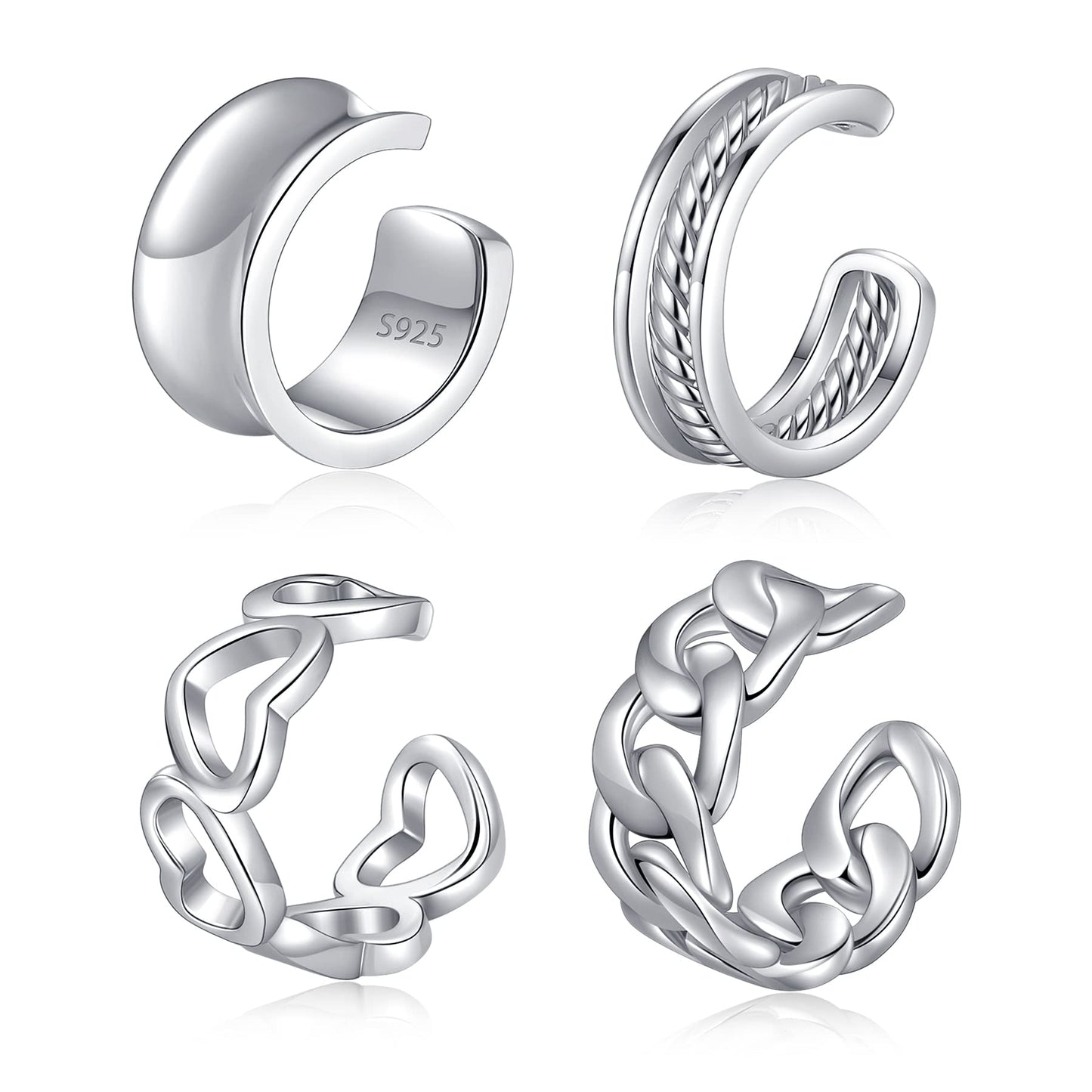 Ear Cuffs 925 Sterling Silver Fake Ear Cuffs Non Piercing Ear Conch Clip on Earrings for Women