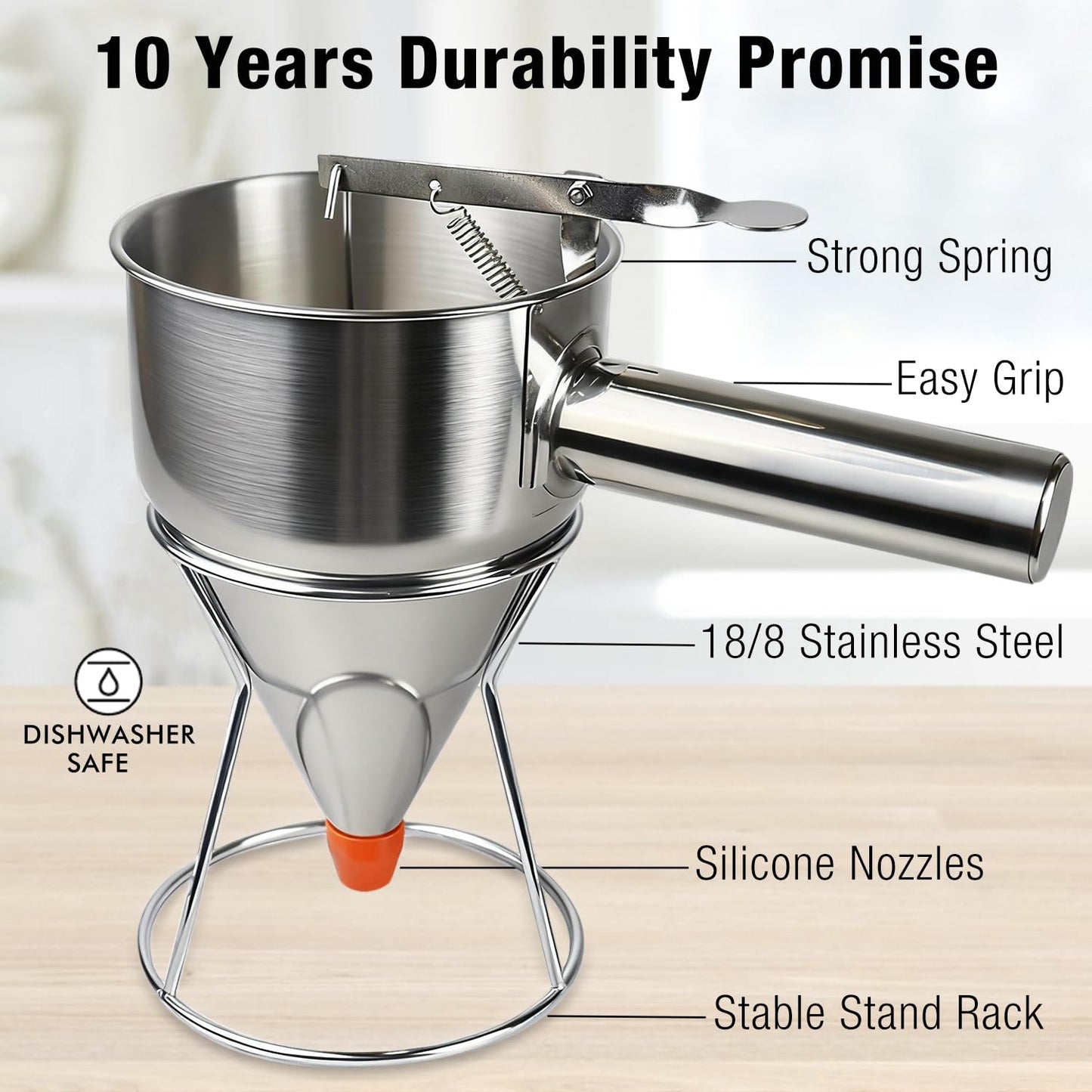 Pancake Batter Dispenser, Large 40oz/1200ml Multi-Caliber Stainless Steel Funnel Cake Dispenser with Stand for Commercial and Home Use