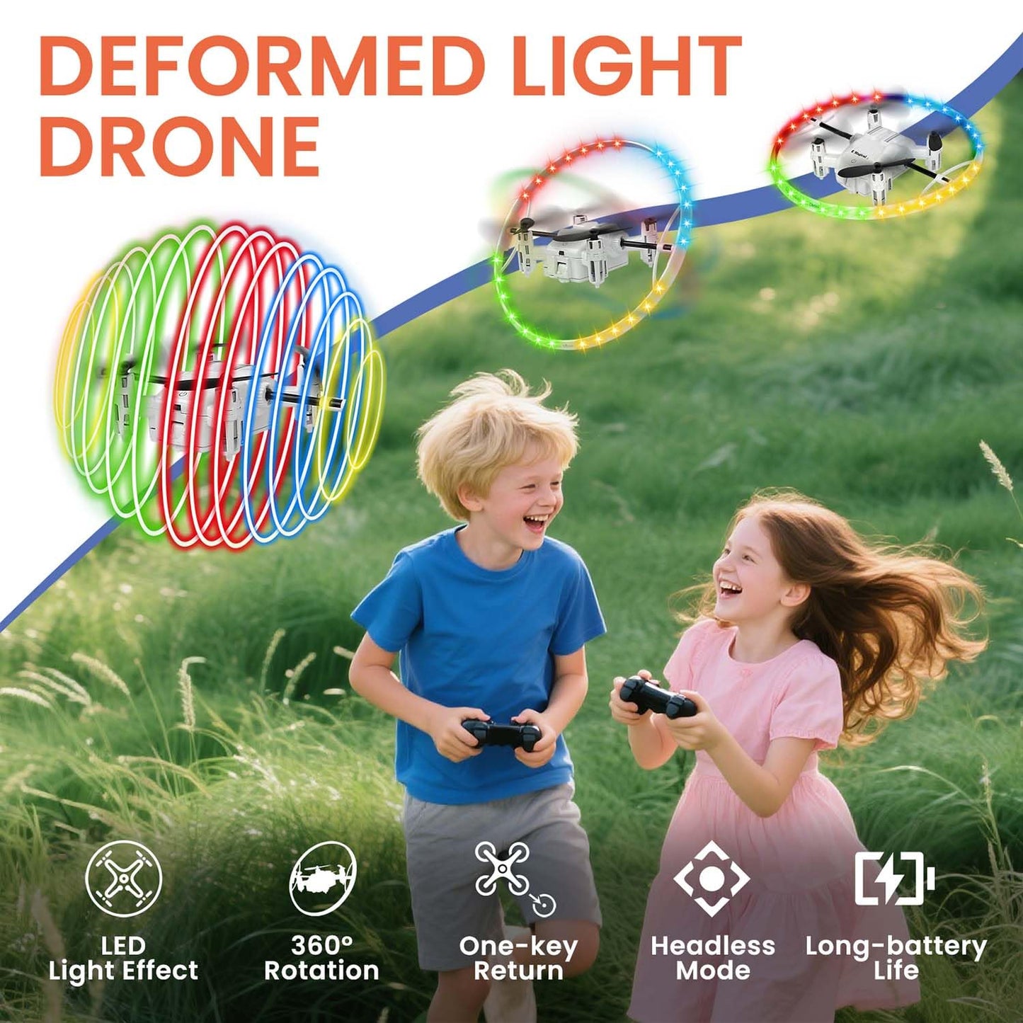 RC Drone for Kids, 360° Rotating LED Light–10 Dynamic Patterns, Beginners Indoor Small Helicopter Plane/Quadcopter, Boys and Girls Birthday and Xmas Gifts Toys