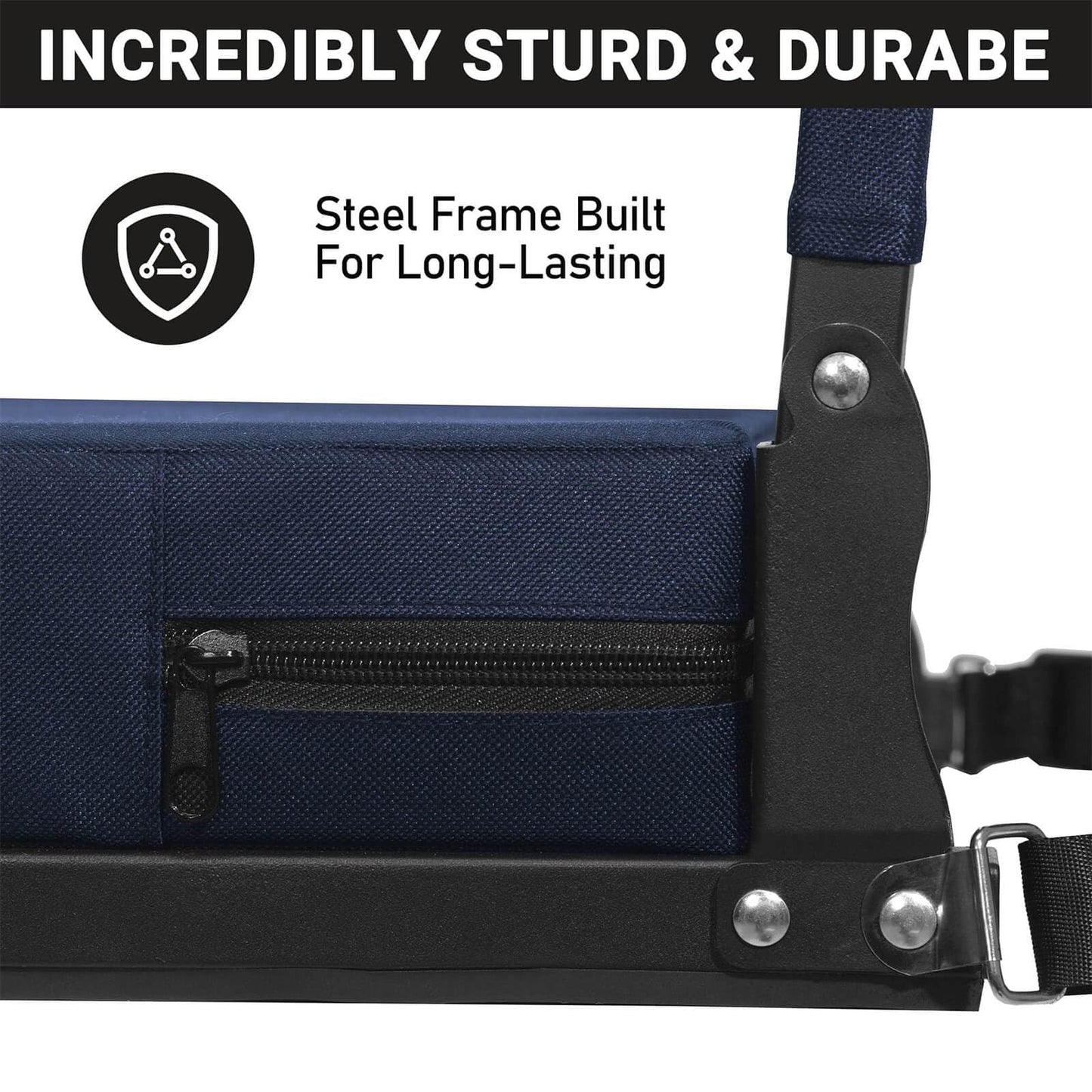 Sheenive Stadium Seats for Bleachers with Back Support, Bleacher Seats with Backs and Cushion Wide, Padded Portable Folding Comfort Stadium Chair with Shoulder Strap,Perfect for Sport Events Navy Blue