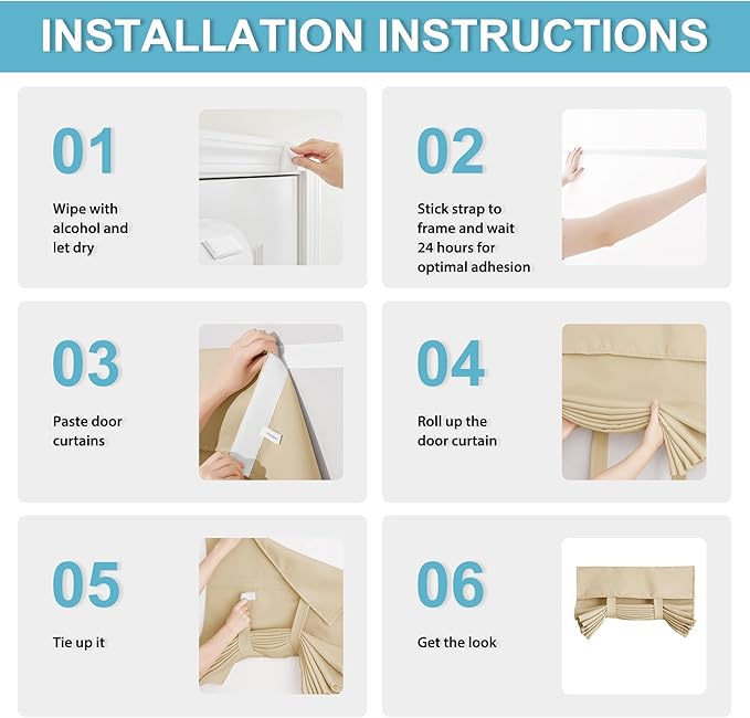 RYB HOME Blackout French Door Curtain - Privacy Thermal Insulated Window Shades for Patio Kitchen Front Entry Back Door Glass Window, Self Adhesive No Drill, 1 Panel, 12" W x 72" L, Biscotti Beige