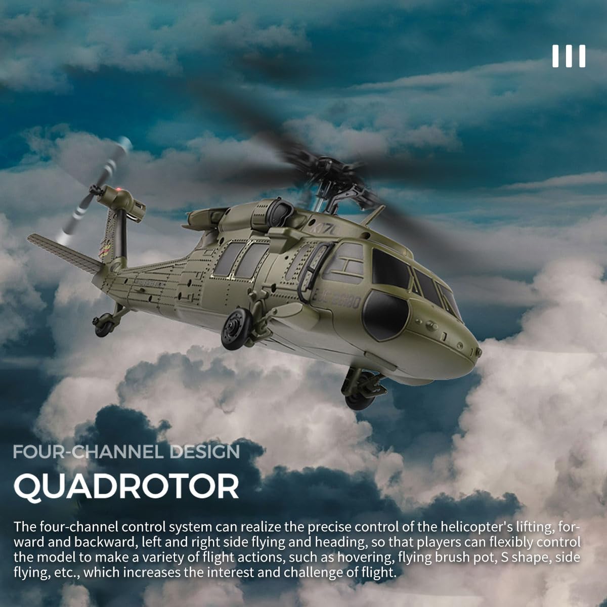 Razordon WL K170 BK Hawk RC Helicopter, 2.4G 4CH Flybarless 6-Axis Gyroscope Altitude Hovering RC Military Helicopter with Display Stand and Apron Takeoff Landing Pads (RTF Version)
