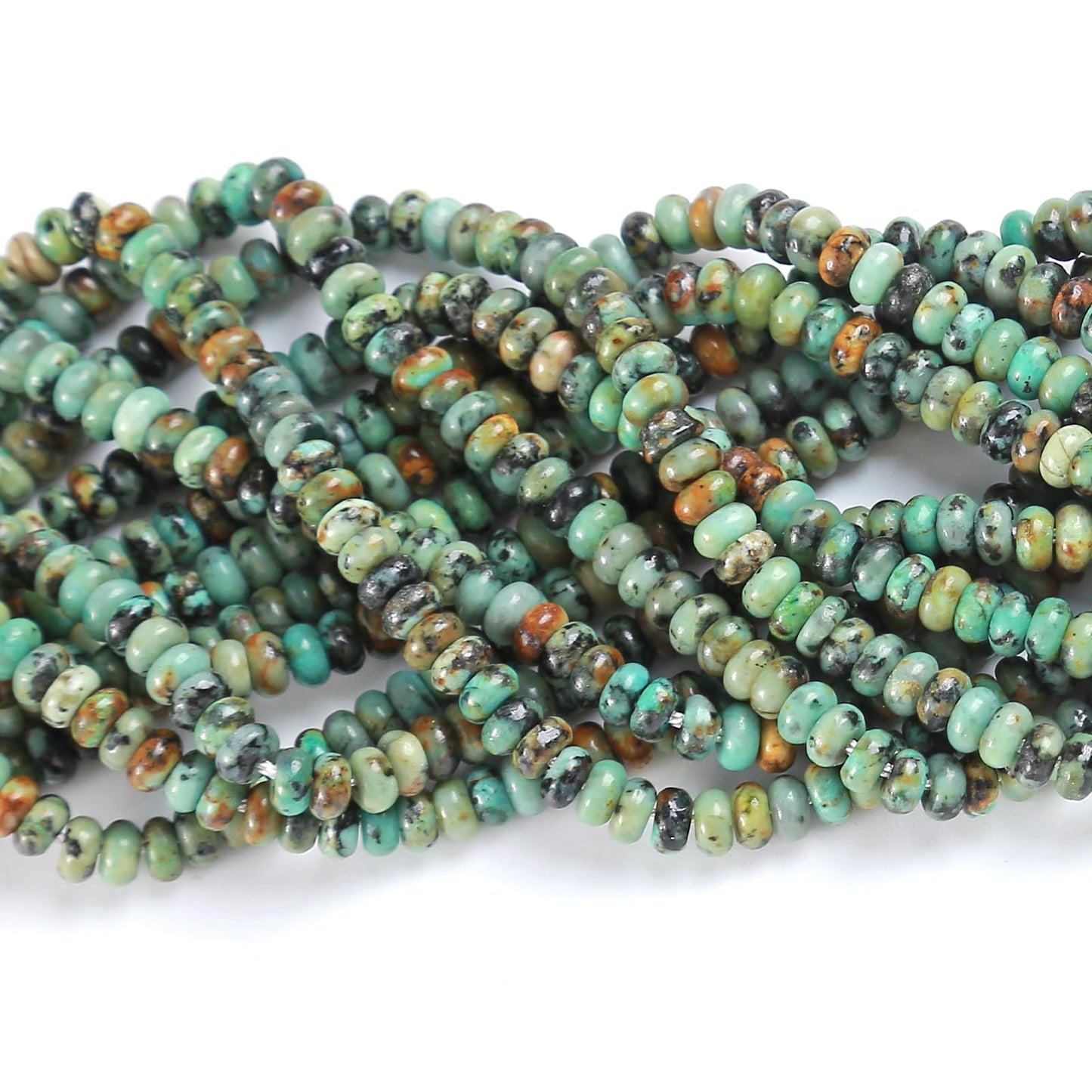 150PCS 2x4mm Natural African Turquoise Stone Rondelle Beads Abacus Disk Stone Beads Round Loose Spacer Gemstone for DIY Bracelet Necklace Jewelry Making