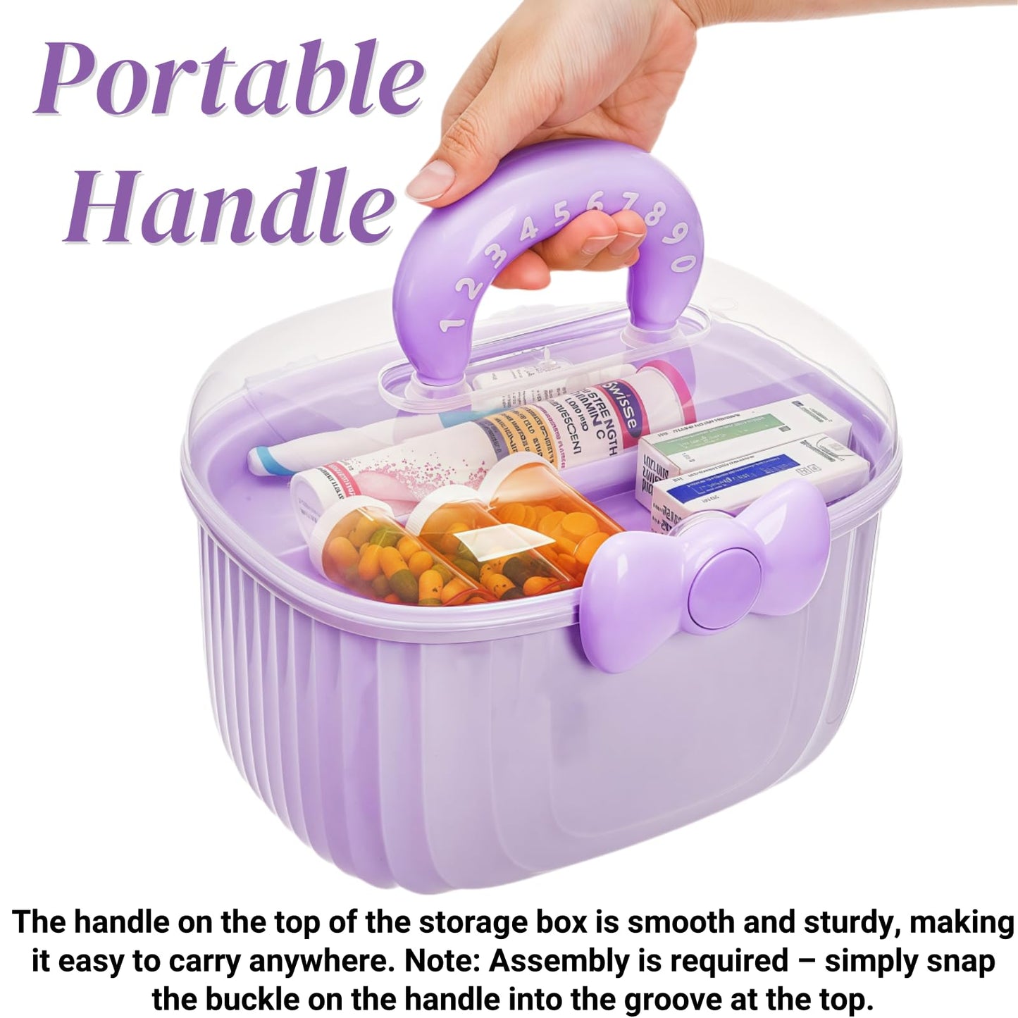 Noamus 10" Multipurpose Storage Box with Removable Tray, 2 Layer Cute Hair Accessories Organizer, Clear Plastic Folding Craft Case for Headbands, Sewing, Clips Ties Supplies, Purple