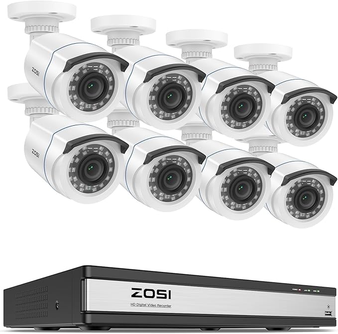 ZOSI H.265+ 16 Channel Security Camera System with AI Human Vehicle Detection, 16CH 1080p DVR and 8 x CCTV Weatherproof Bullet Camera Outdoor Indoor, 80ft Night Vision, 90°Wide Angle (No Hard Drive)