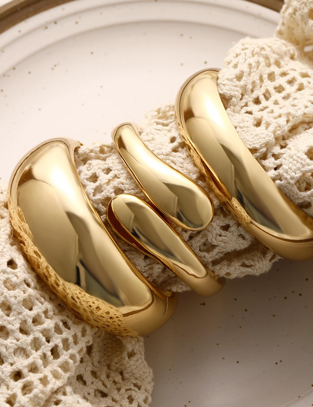 Chunky Gold Bangle Bracelets for Women, Dainty 14k Gold Plated Big Stackable Bangles Set, Trendy Statement Cuff Bracelet Jewelry Prom Wedding Accessories