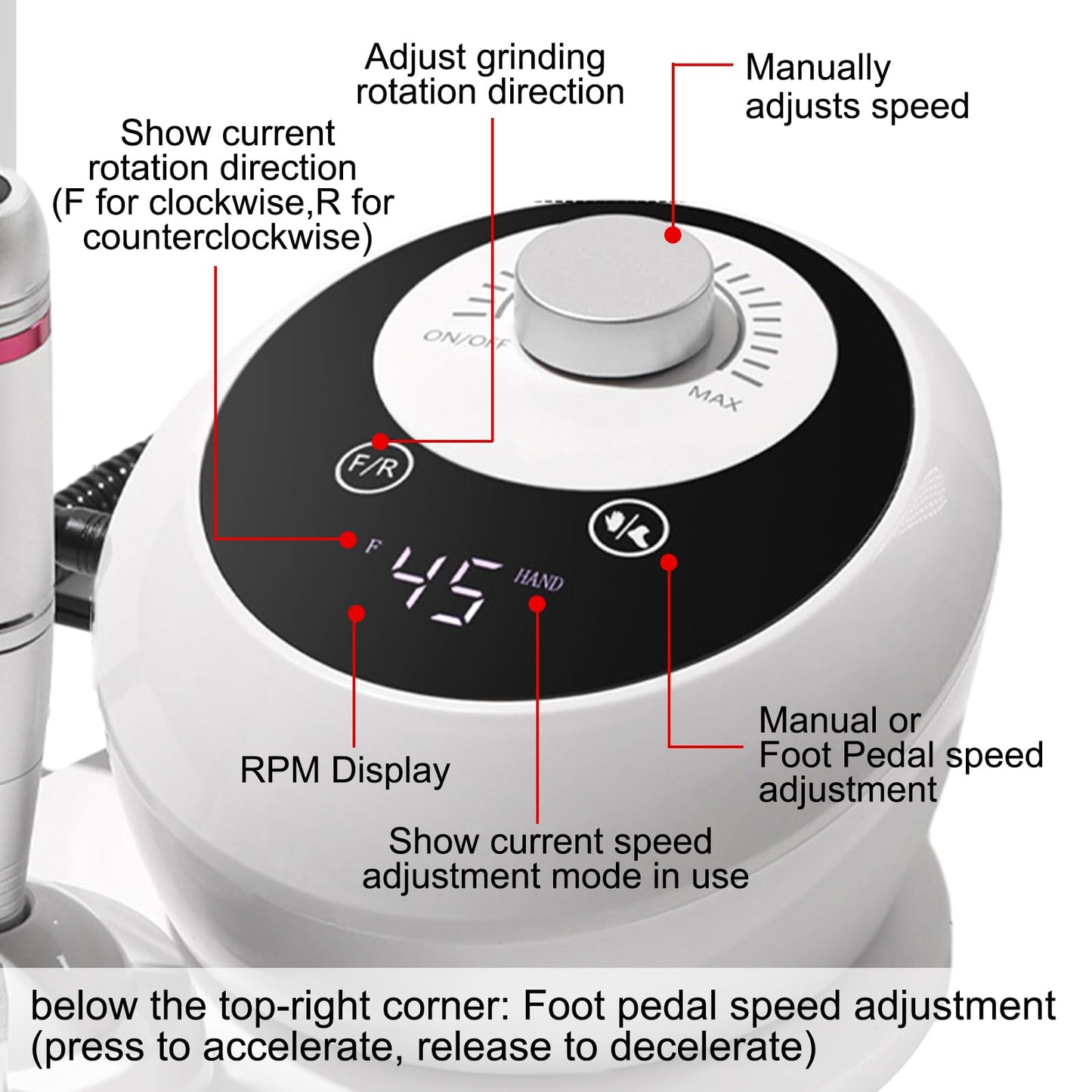 45000RPM Electric Nail File Drill Professional Kit, Drill Machine Manicure Pedicure Polishing Acrylic Gel Nail Grinder for Salon, Home Use