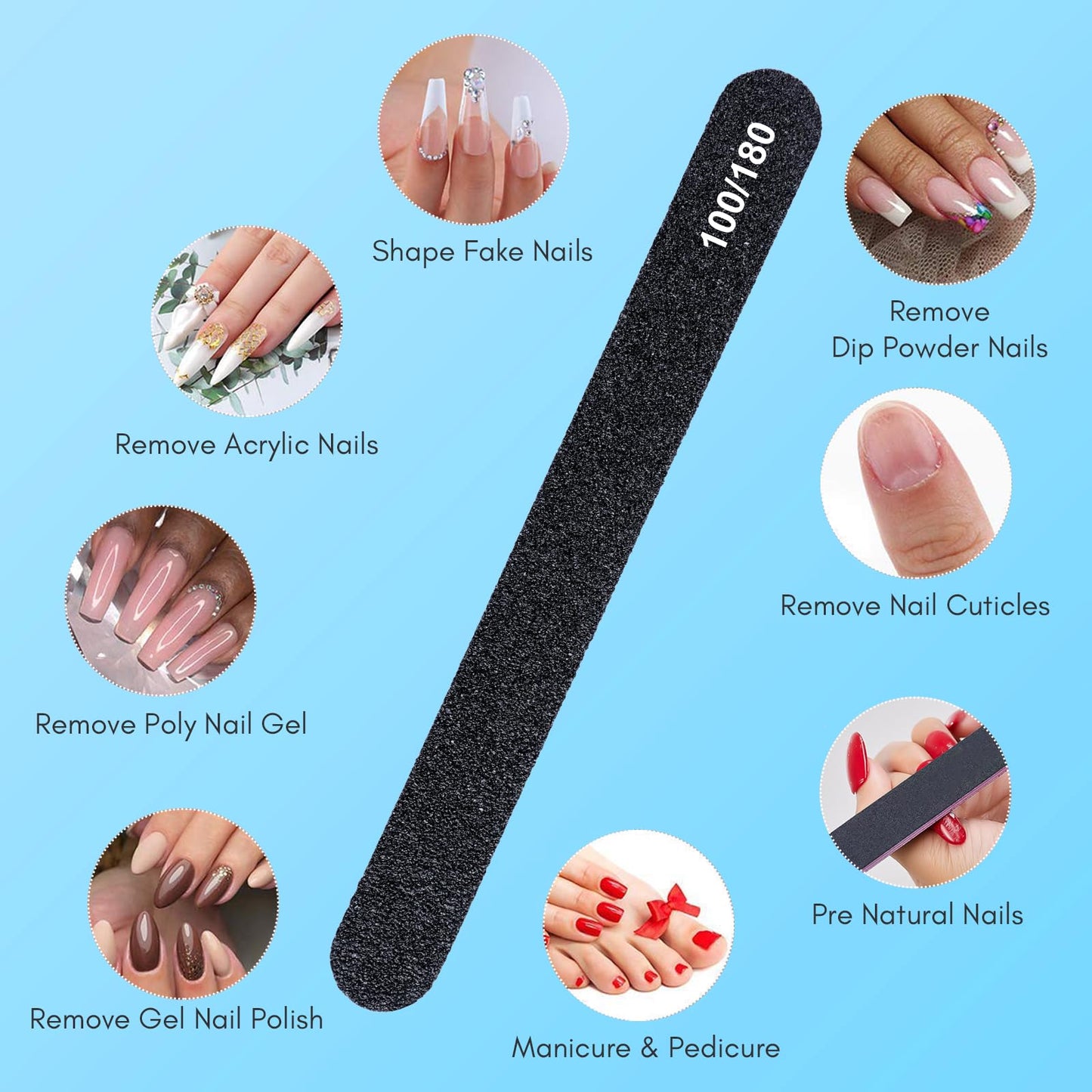 Makartt Nail File, 100/180 Grit Emery Boards for Nails, 20 Pcs Black Professional Washable Filer Kit for Medium and Gentle Filing Manicure Tools