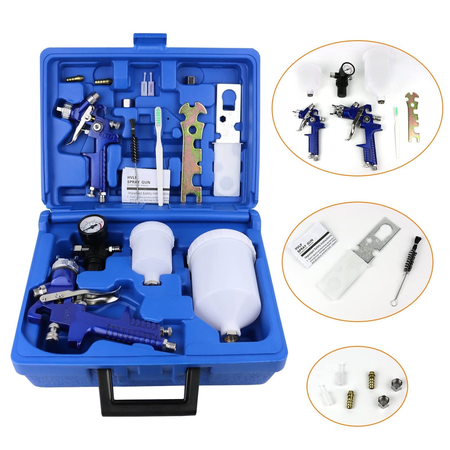2-Sprayer HVLP Air Gravity Spray paint Gun,1.0mm 150ml & 1.4mm 600ml Auto Gravity Feed Painting with Locking Air Pressure Regulator Gauge Air Spray Nozzle Gun for Cake Decoration,Model Making