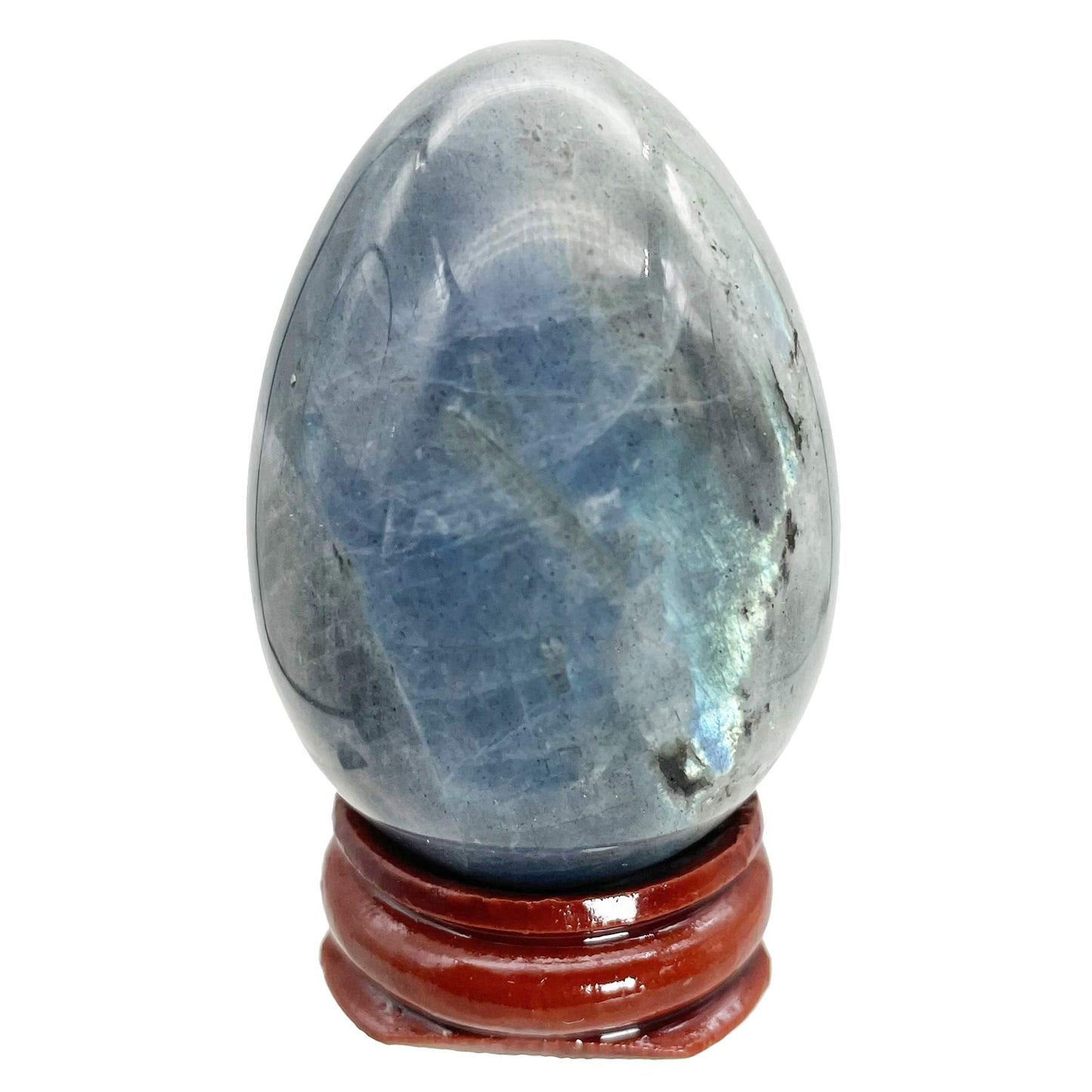 Fekuar Stone Egg Figurine, Polished Healing Crystal Easter Eggs Sphere Sculpture with Wood Stand, Moonstone, 1.8"