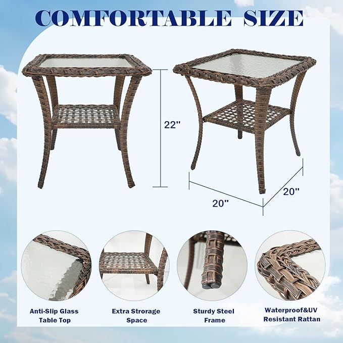 Rilyson 5 Piece Patio Furniture Set - Wicker Balcony Furniture Set with Hidden Ottomans, Rattan Outdoor Patio Chairs with Side Table for Porch Deck Poolside Garden Brown/Beige