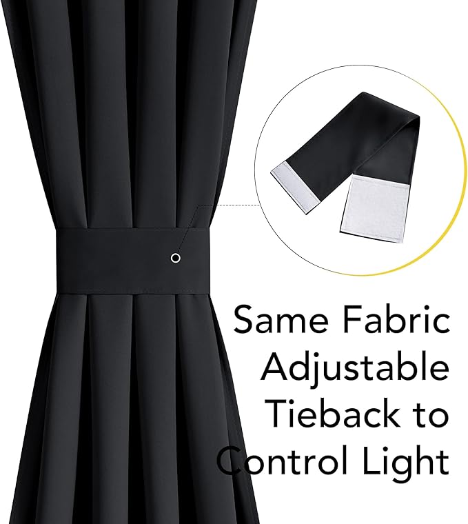 NICETOWN French Door Curtains for Door Window, 100% Blackout Privacy Thermal Insulated Window Covering for French Front Glass, 1 Panel, Black, 25 x 72 inches Long