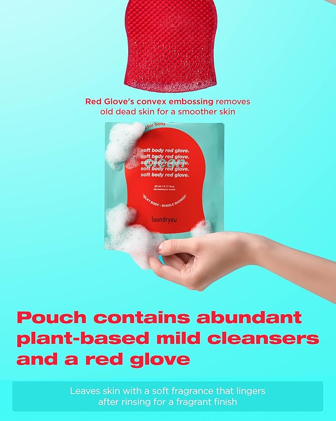 Exfoliating Bubble Body Wash Vegan Korean Scrub Glove with AHA Allergen-Free Bubble Cleansing Foam for Keratosis Pilaris & Nourishing Essential Body Care - (5 Pads)