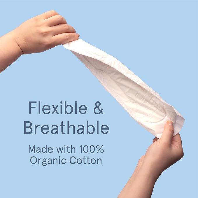LOLA Organic Cotton Postpartum Pads, 32 Count, Ultra Absorbent and Extra Long Pads, Overnight and Full Coverage, Postpartum Essentials