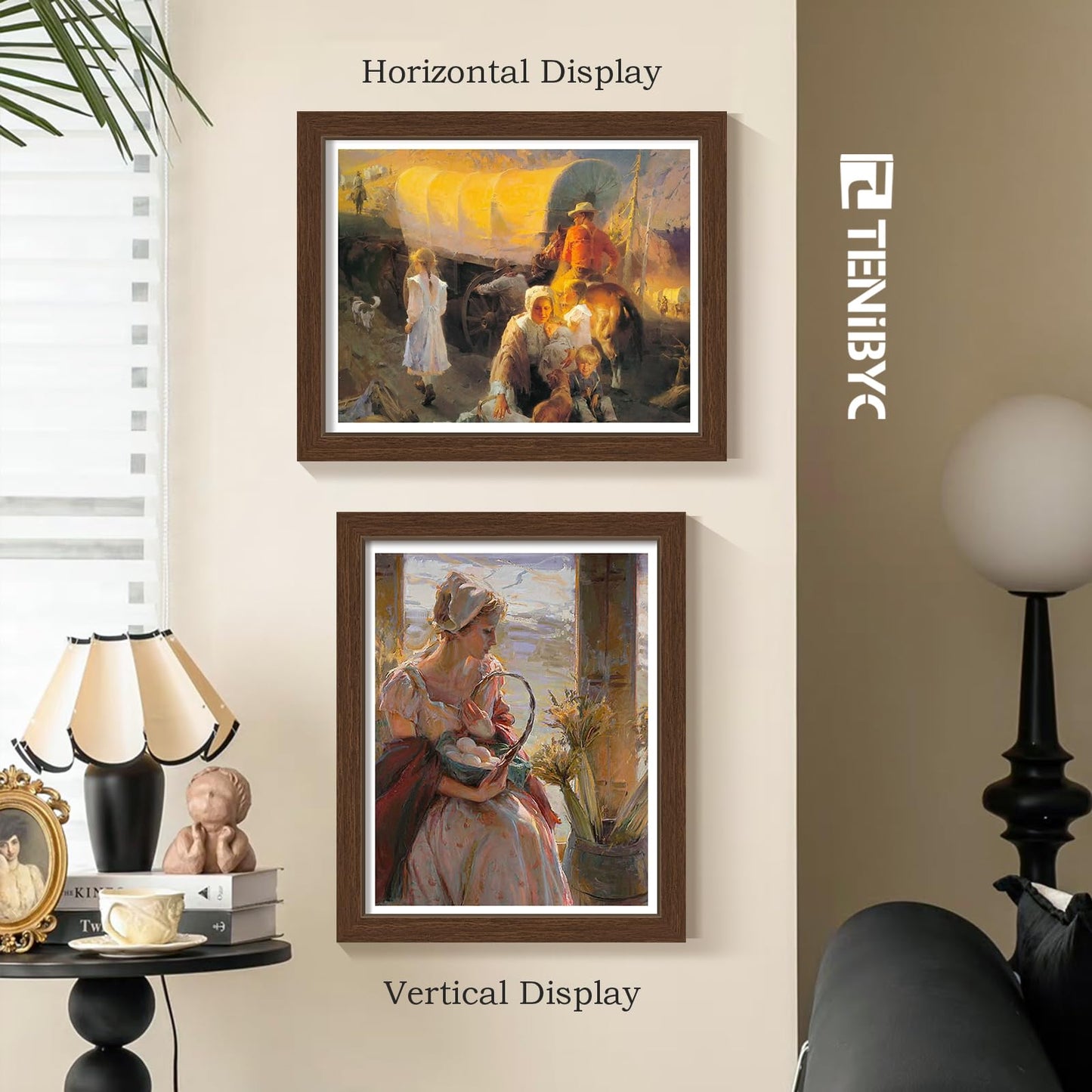 TENIBYC 11x14 Picture Frame Set - 4 Pack, Brown Wood Grain 11 x 14 Photo Frame, HD Tempered Glass, Wall Hanging, Gift for Friend
