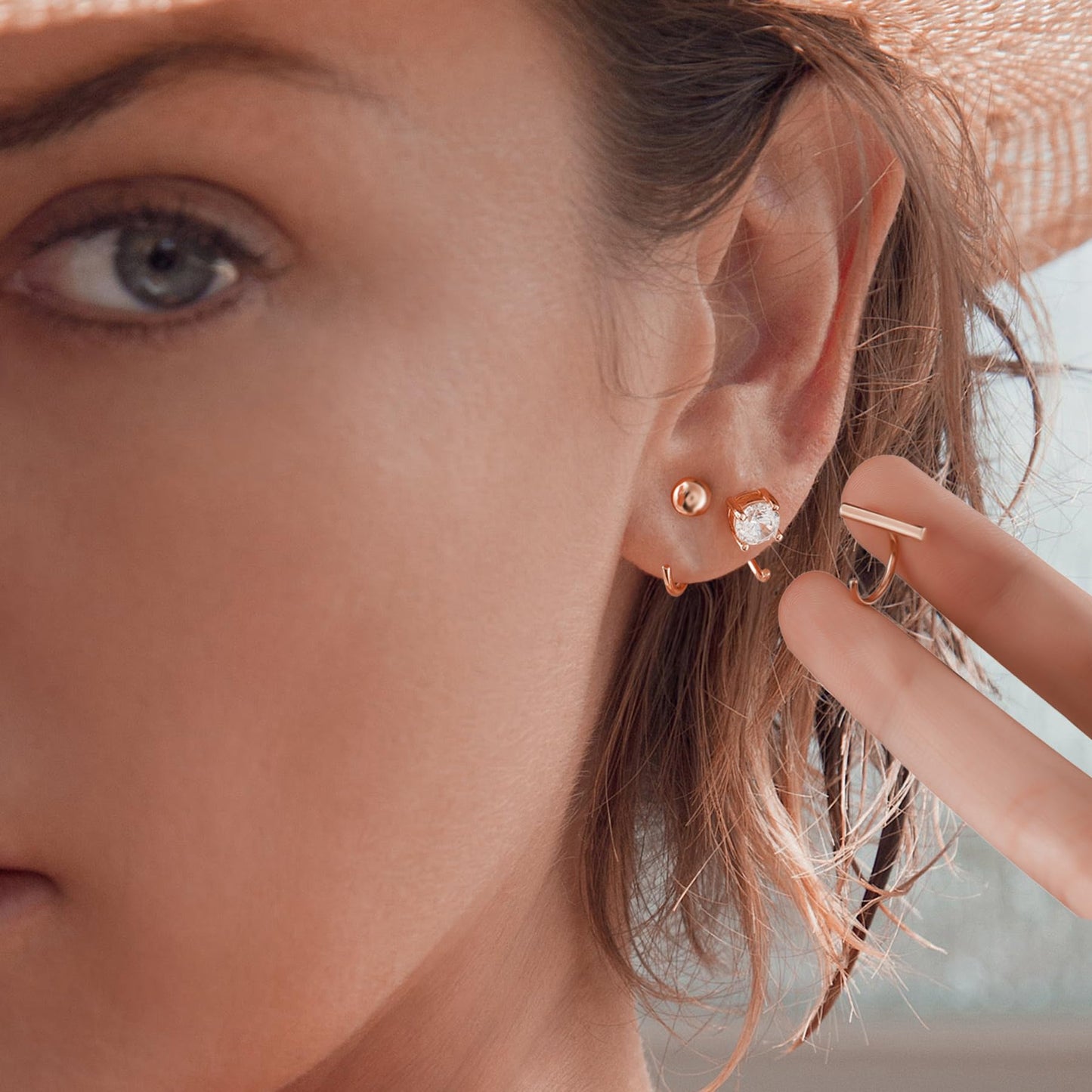 18K Rose Gold Plated 925 Sterling Silver Half Hoop Earrings Set Small 3 Pairs Sleep Huggie Hug Hoops Open Hugger Hoop Earrings Tiny Cartilage Earring for Women