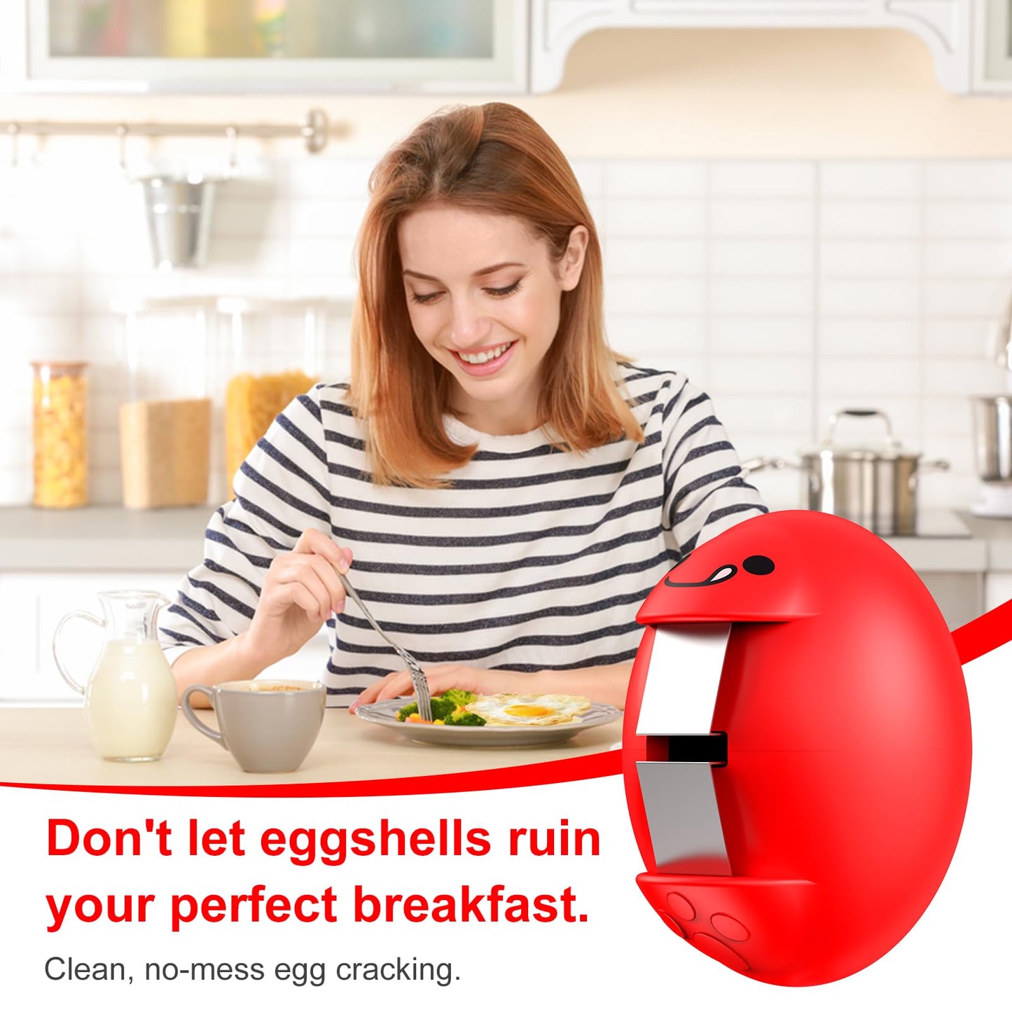 PowCube Egg Cracker, Silicone Egg Shell Opener, Cute Egg Shaped Design, Opens Eggs with Ease, A Little Happiness Boost for Your Kitchen. (Color: Red, 1-Pack)