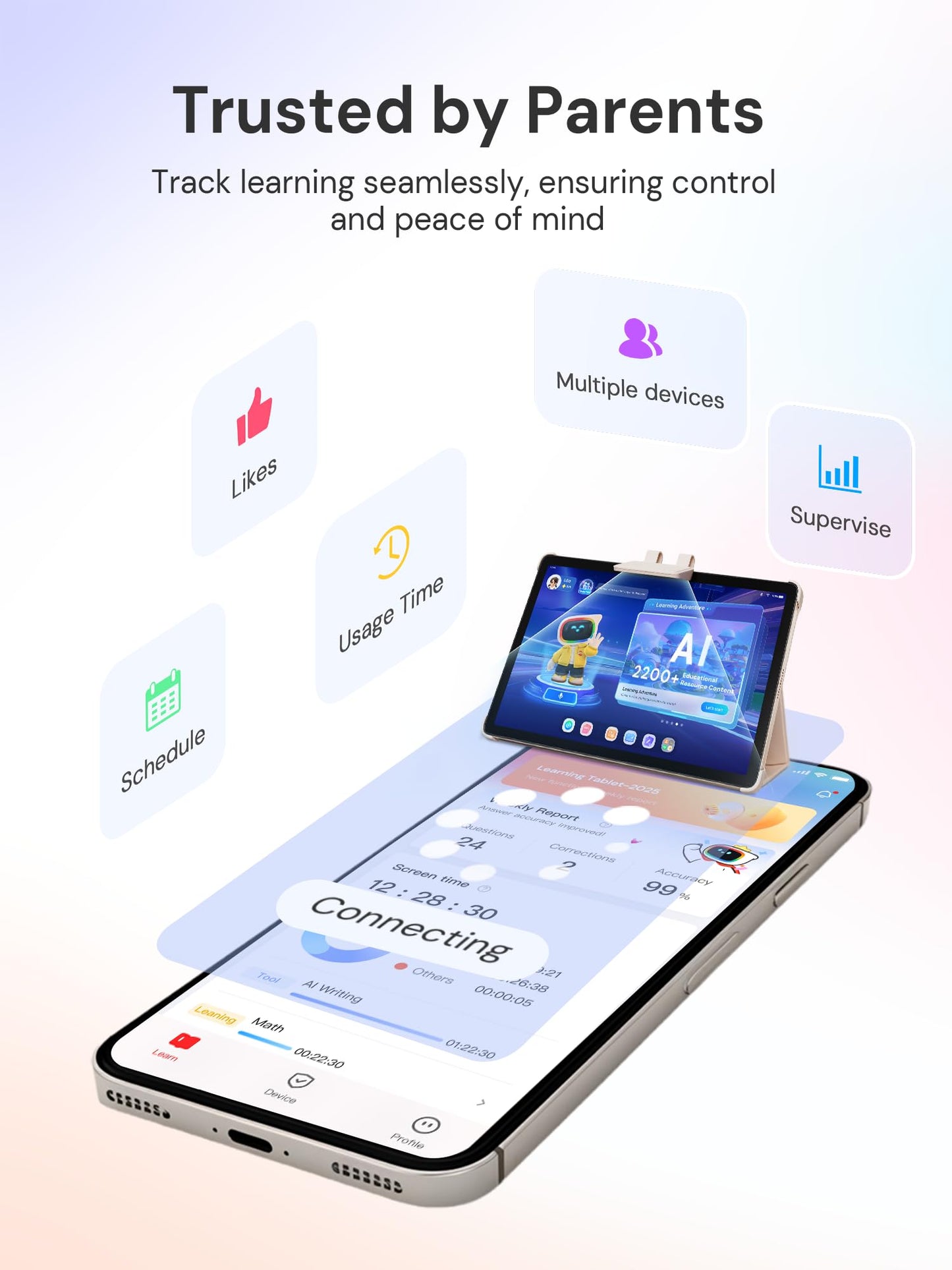 AI Kids Tablet with Parental Control - 50000+ Content AI Tutor Learning Tablet with ELA, Math, ABC, Word, Read, Phonics, STEM for Homeschooler Educational Study for G1 - G6 (TalPad T100 with Keyboard)