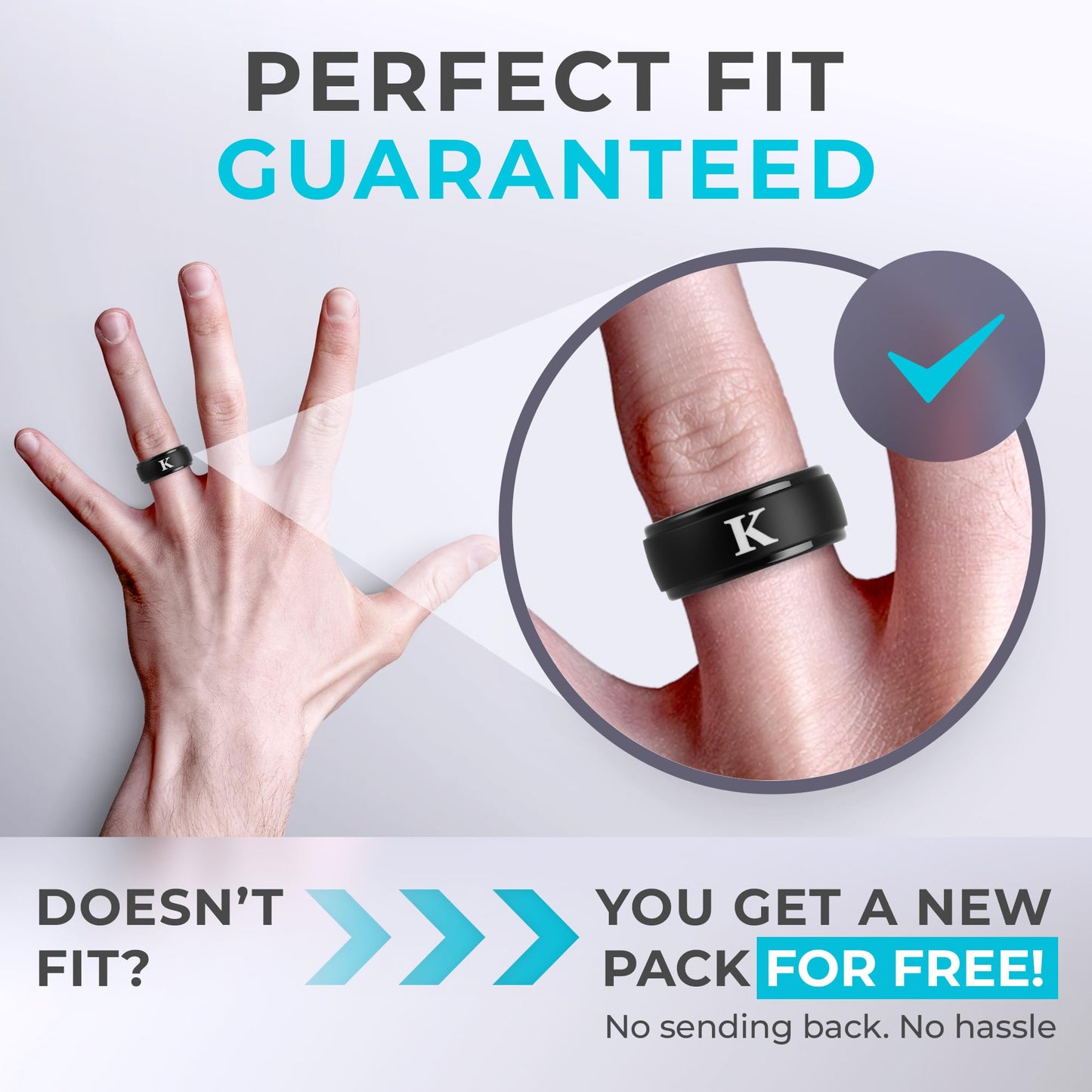 ThunderFit Black Silicone Initial Ring for Him - Personalized One Letter Wedding Rubber Band - Comfortable Fit - Unique Anniversary, Birthday Gifts for Men with Gift Box (K, Size 8.5-9)