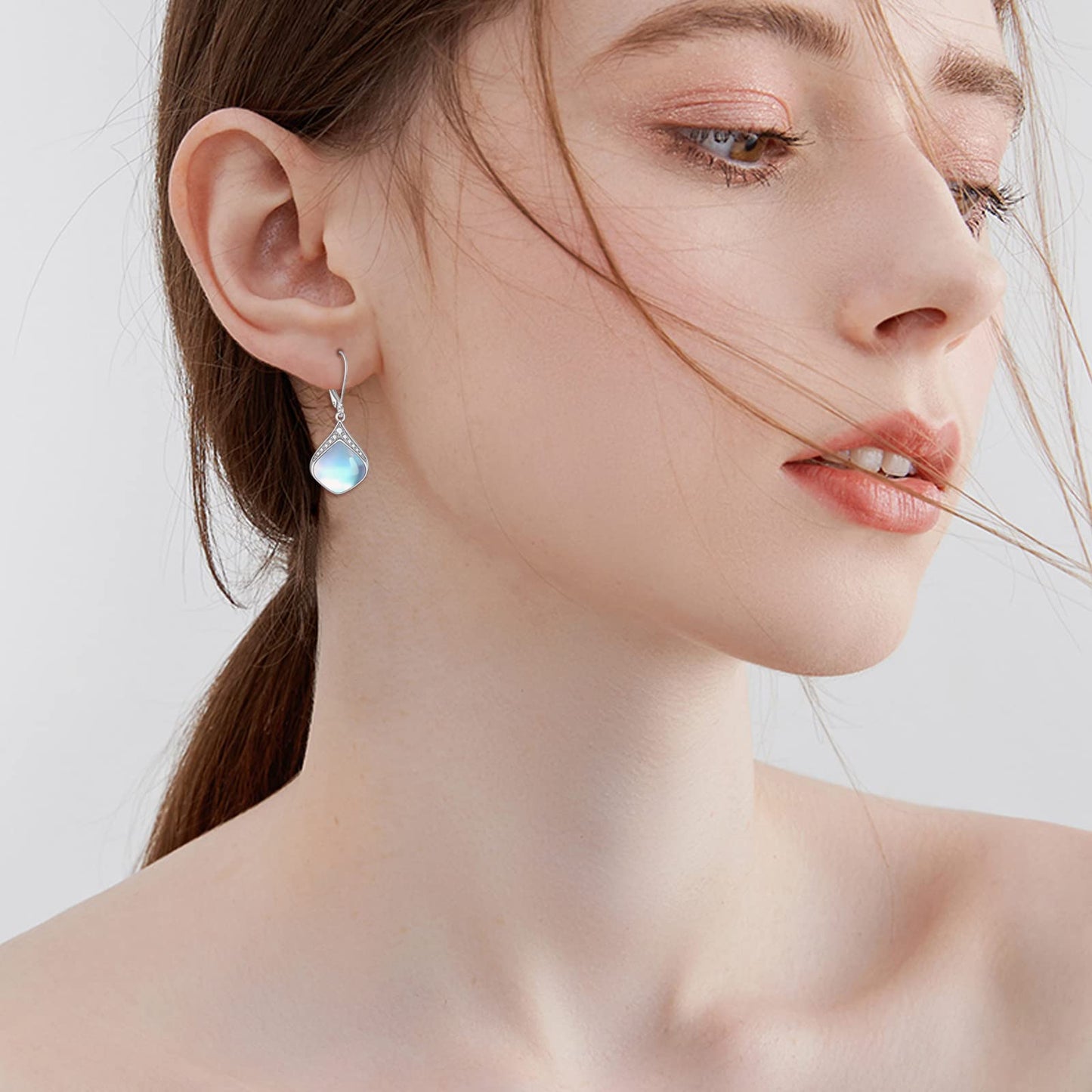Moonstone Teardrop Earrings for Women Sterling Silver Cubic Zirconia Teardrop Drop cubic Zirconia Dangle Earrings Jewelry Christmas Gifts
