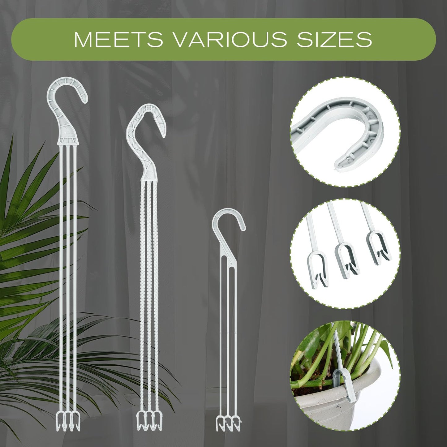 DECHOUS 30pcs Plastic Plant Baskets Hanging Hooks - 3 Size Flower Plant Pot Hanger for Indoor Outdoor Garden Planter Hanging, White