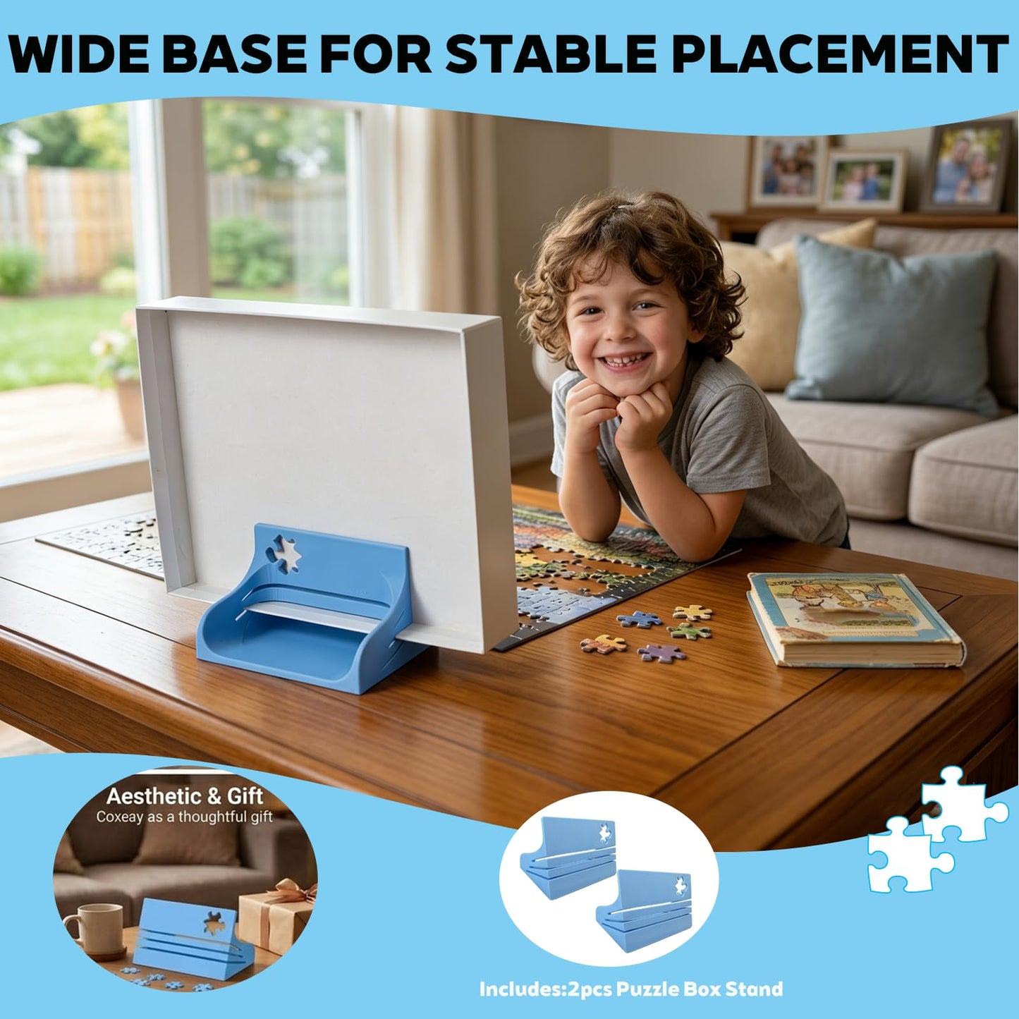 2PCS Jigsaw Puzzle Box Stand-Hands-Free Puzzle Lid Holder&Viewer-Universal Puzzle Cover Prop Display Rack to Save Table Space&Reduce Glare-Adjustable 3 Angle Holder,Essential Puzzle Accessories Gift