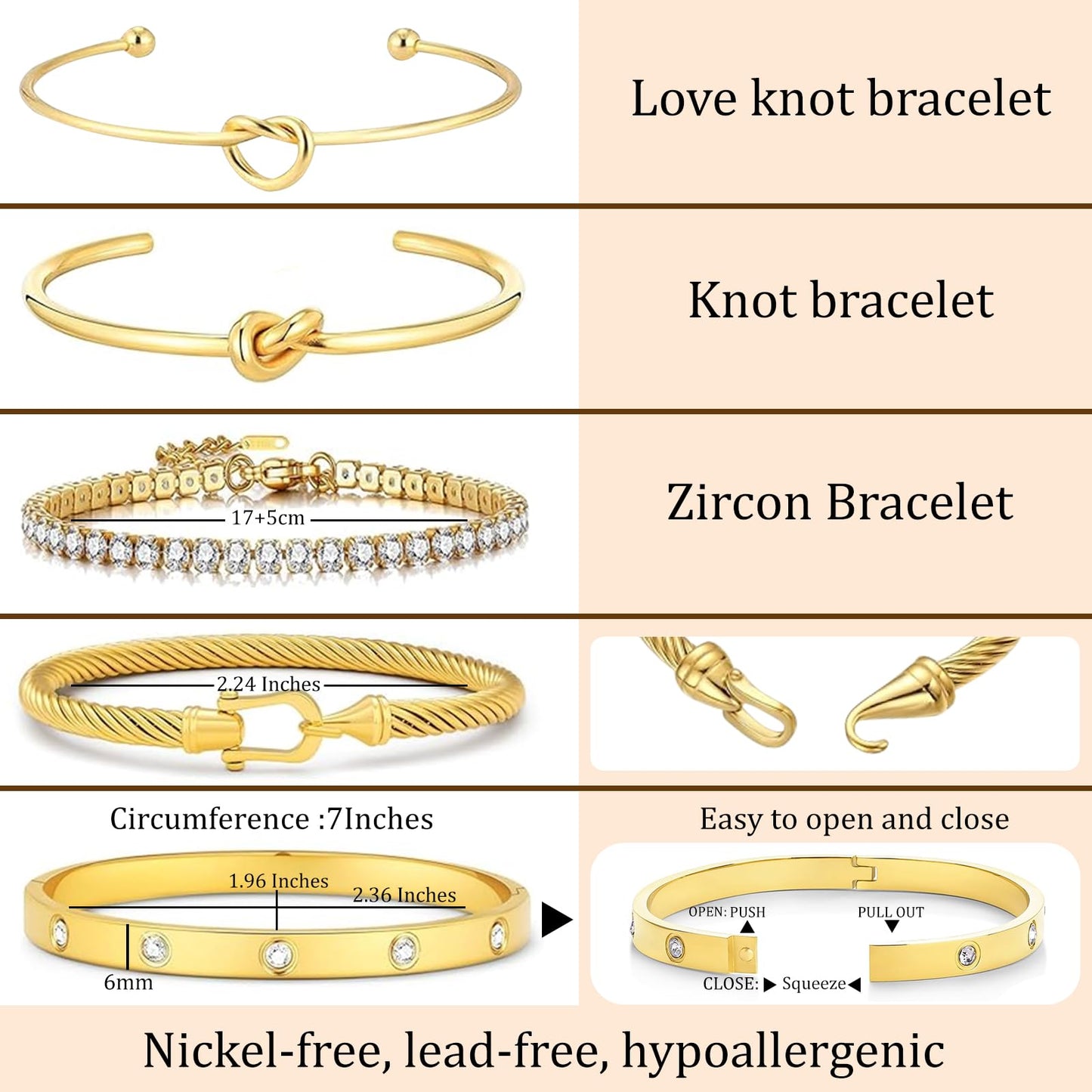 FAFUGA 18 K Gold Plated Love Bangle Bracelet Stack Cuff Jewelry for Women Jewelry Set for Women Gift with Box (style7)