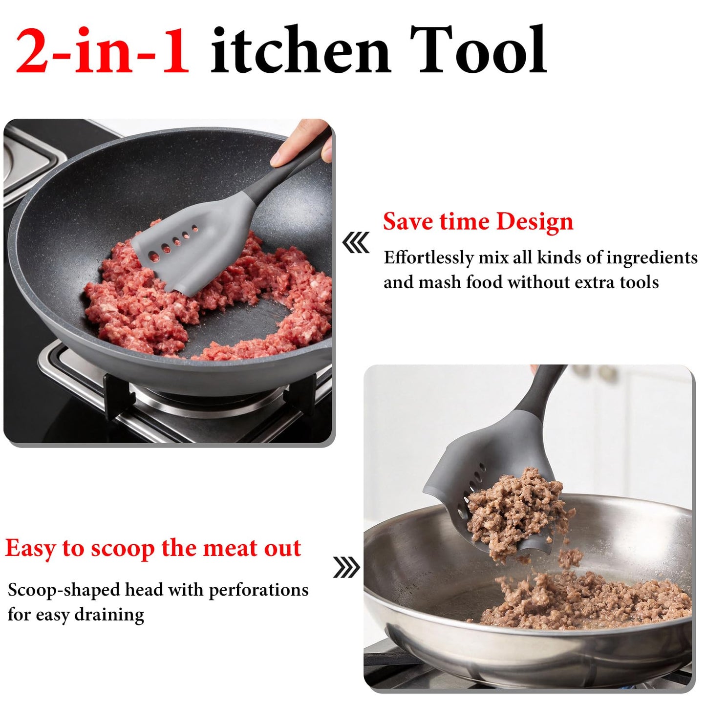 Meat Chopper and Ground Beef Masher, Hamburger Chopper Tool, Heat Resistant Silicone Potato Masher, Non-Stick Safe Kitchen Utensil with Drain Holes, Dishwasher Safe