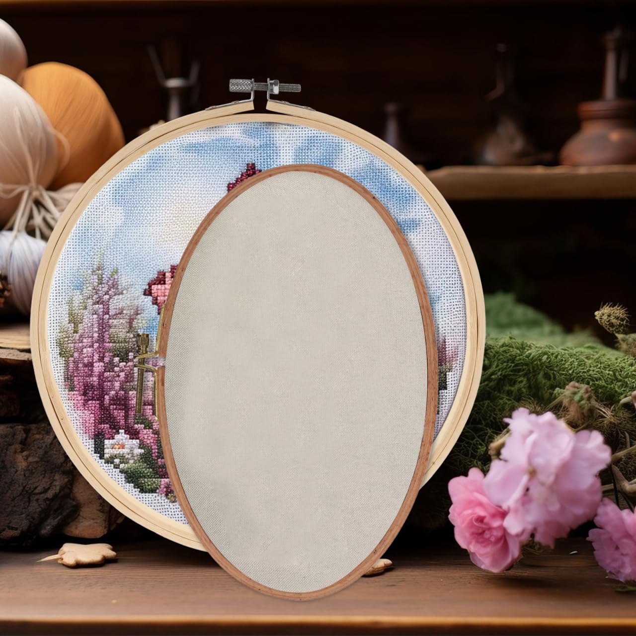 PLAFOPE Oval Wood Embroidery Hoop Large Frame for Cross Stitch and Needlework Spacious Craft for Detailed DIY Quilting and Decorative Home Art Display
