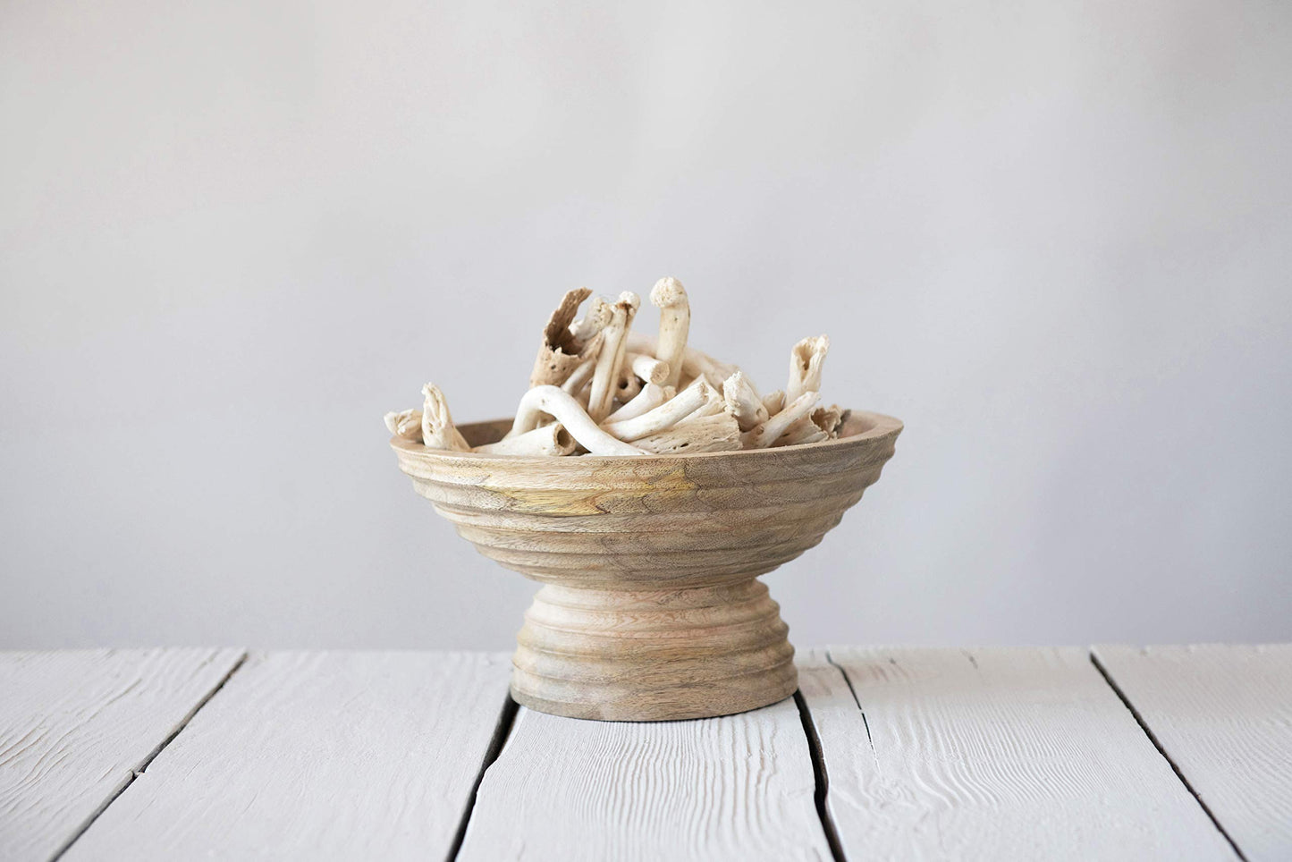 Creative Co-Op Ridged Mango Wood Footed Bowl, Brown