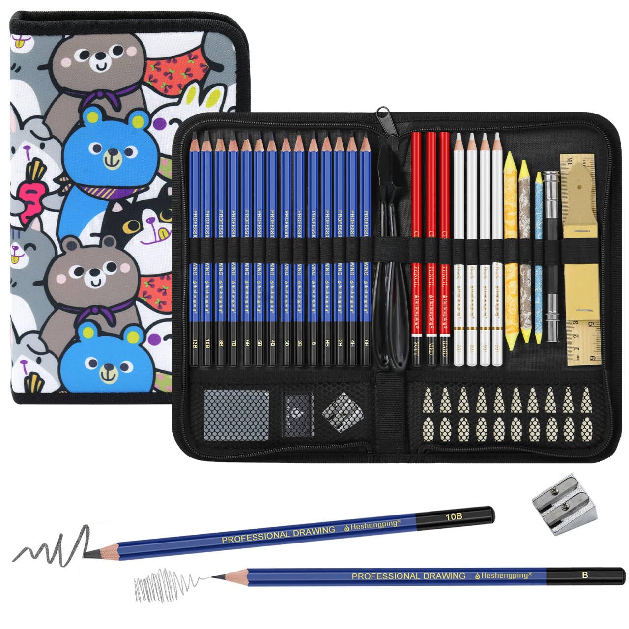 Daerthotk 53 PCS Drawing Kit Sketching Pencil Set, Sketch Pencils Art Supplies with Graphite, Charcoal, Blending Tools, Drawing Pencils for Artists Adults Beginner Family Friends