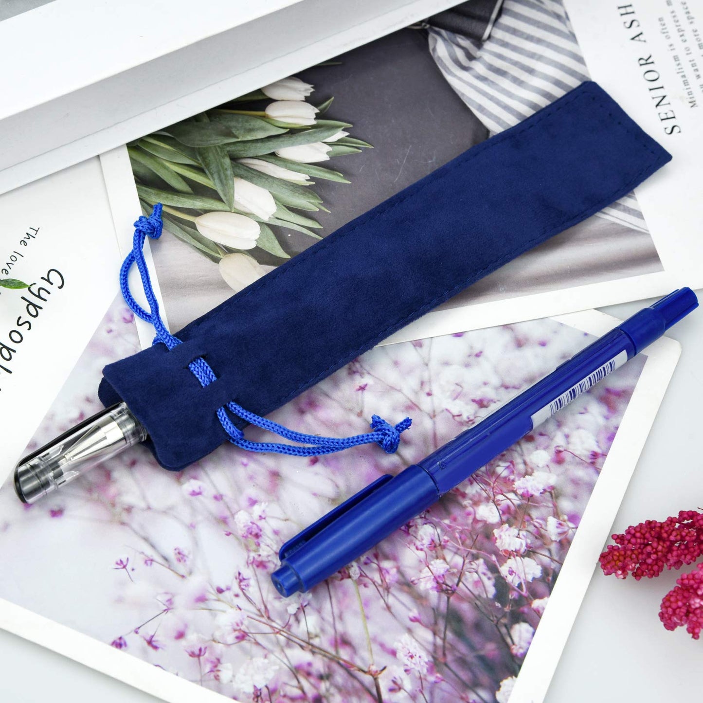 SUMERSHA 100pcs Velvet Pen Pouch Drawstring Pen Bag Single Pen Sleeve Holder for Office Business Gift