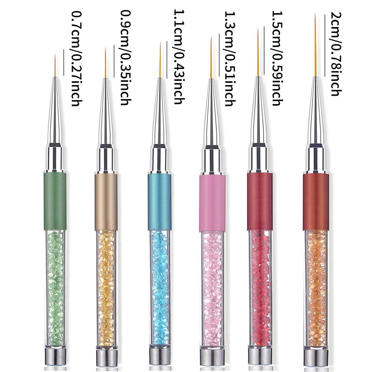 6Pcs Rhinestone Handle Ultra-Fine Nail Liner Brush Set - Professional Striping Brushes for Intricate Nail Art, Multi-Color Crystal Handle Gel Polish Liner Brushes for Salon & DIY Manicure Detailing